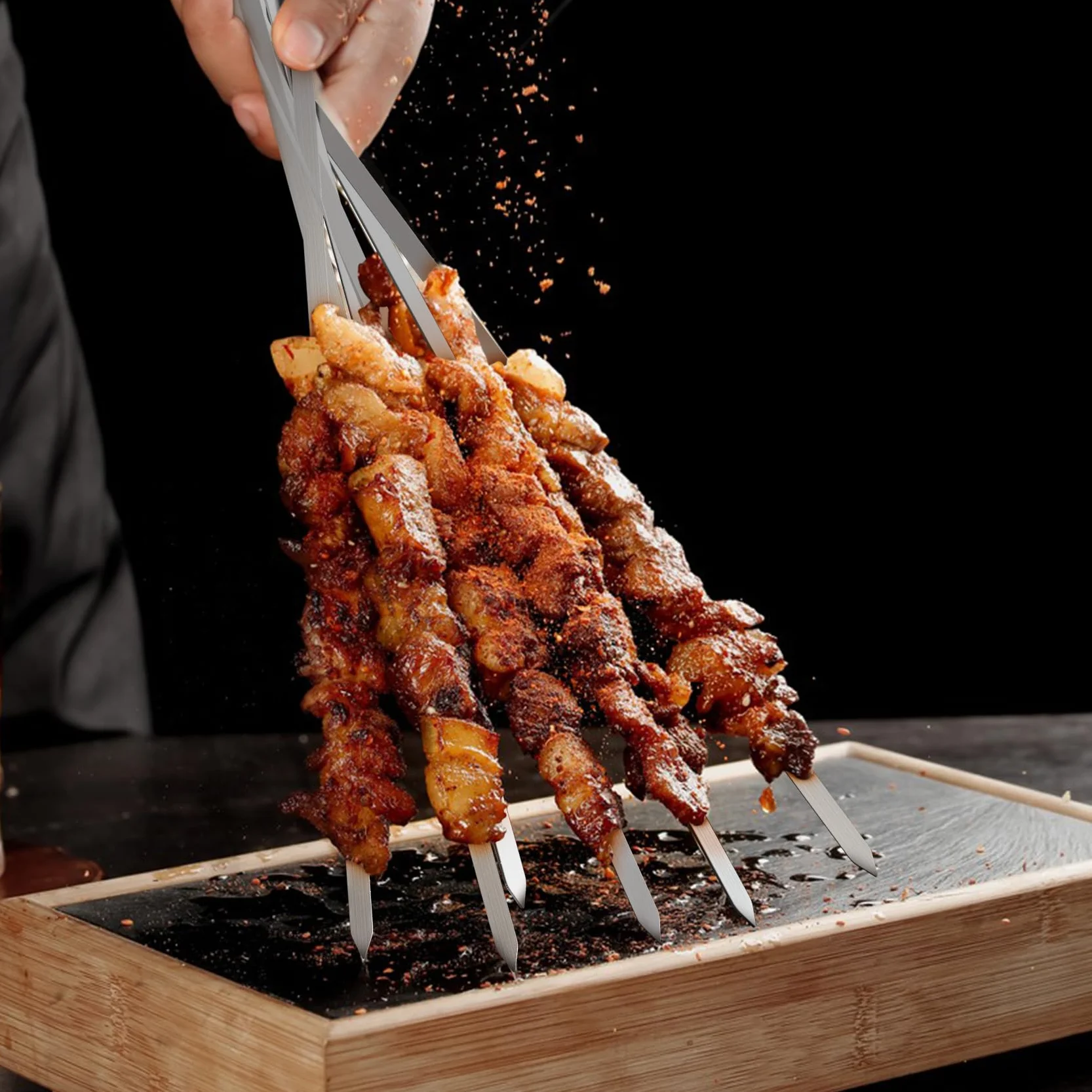 onlyfire Universal Drehbar Grillspieß System Rotisserie Nadel Set, Edelstahl Rondell Grillspiessgestell für Drehspieße, passt für Alle Drehspieße, mit 6 Langen 41cm Spießen, Ø16cm
