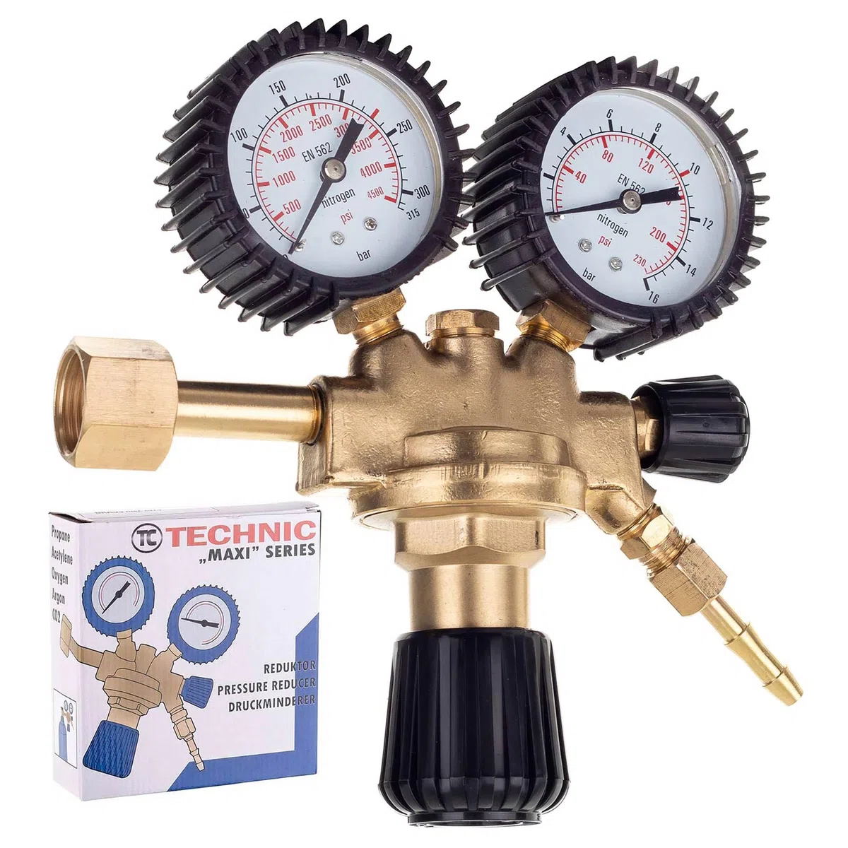 TC TECHNIC Reduzierer Stickstoff Druckminderer Druckregler 2x Manometer
