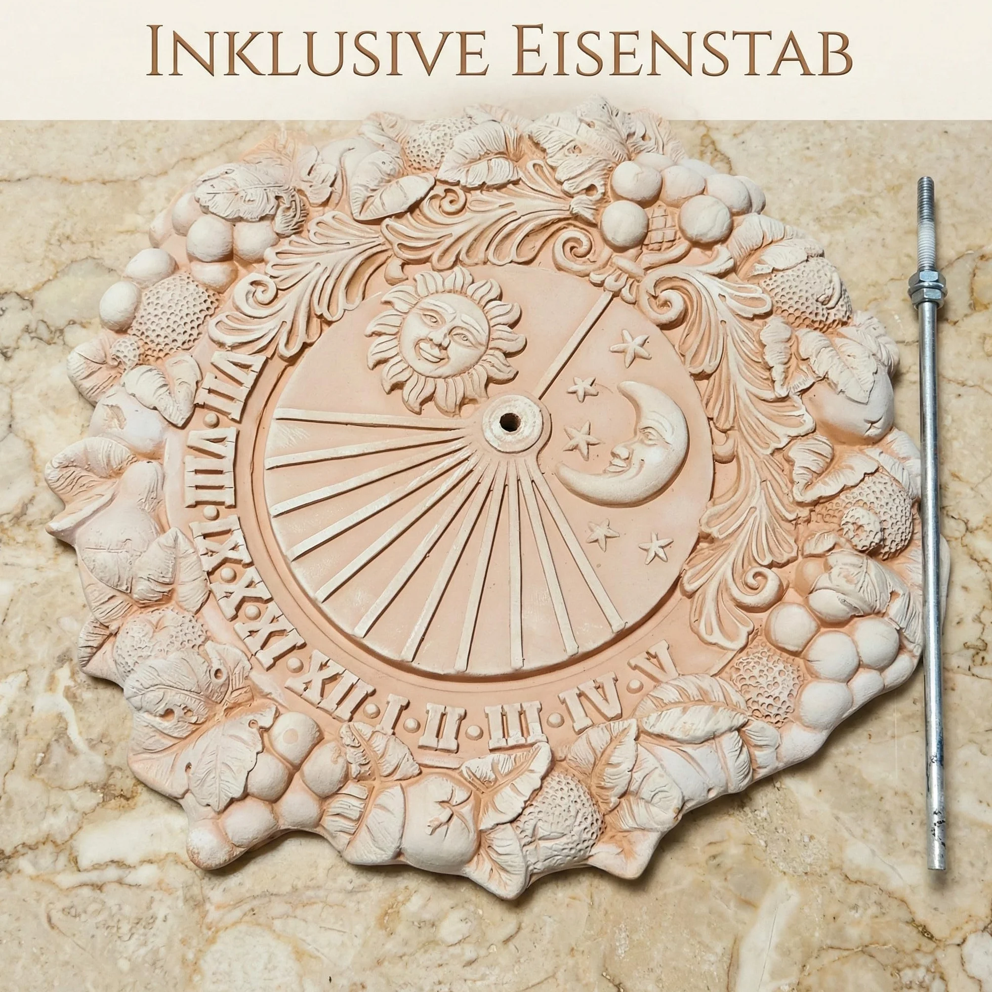 Teramico Deko Sonnenuhr Meridiana aus italienischem Terrakotta frostfest und witterungsbeständig QUALITÄTSWARE Handarbeit (Meridiana 35cm)
