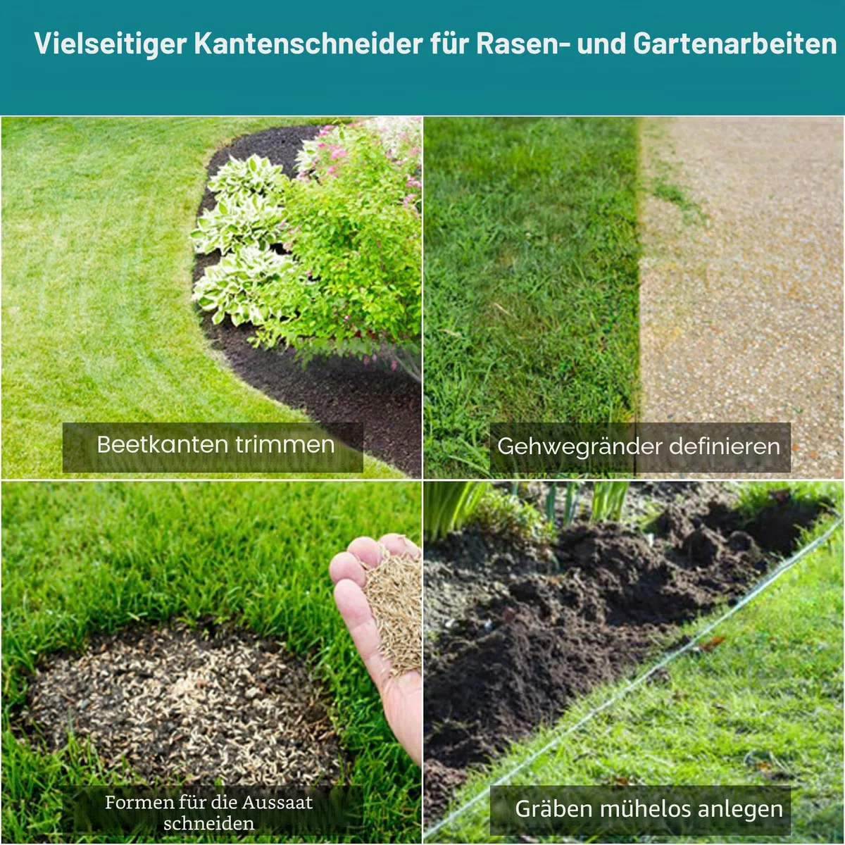 Rasenkantenstecher 104cm Langer Kantenschneider mit Federstahl-Sägezahnklinge Breite Fußplattform Korrosionsgeschützter Halbmond-Rasenkantenschneider für Garten Rasenpflege Beet