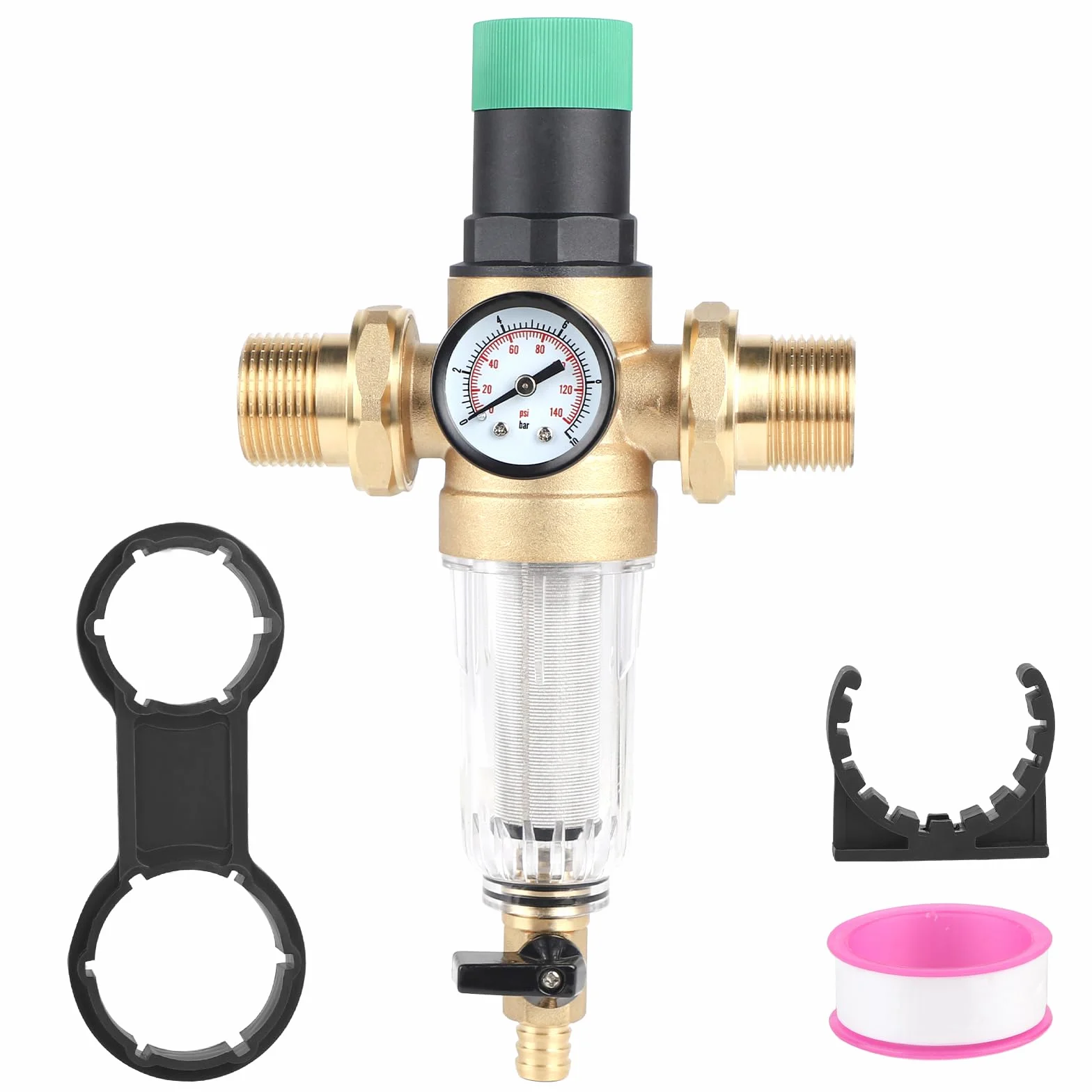 SWAWIS Druckminderer Wasser mit Manometer Wasser und Siebfilter 1 Zoll DN32 Druckminderer Wasserdruckminderer Messing Druckregler Wasser Einstellbare Druckminderer für Trinkwasser