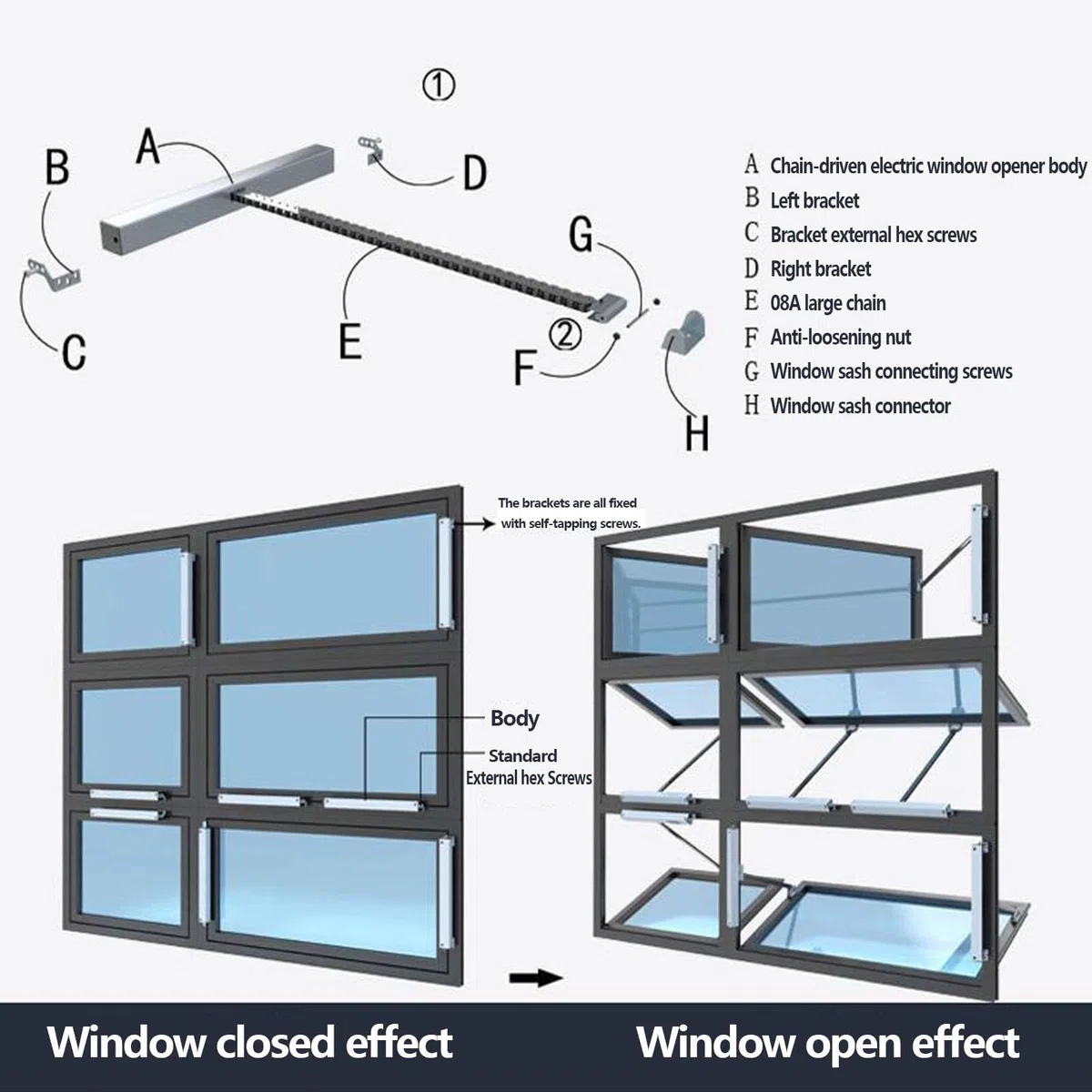 Automatischer Fensteröffner mit Fernbedienung 400mm für Dachfenster Dreh- und Kippfenster