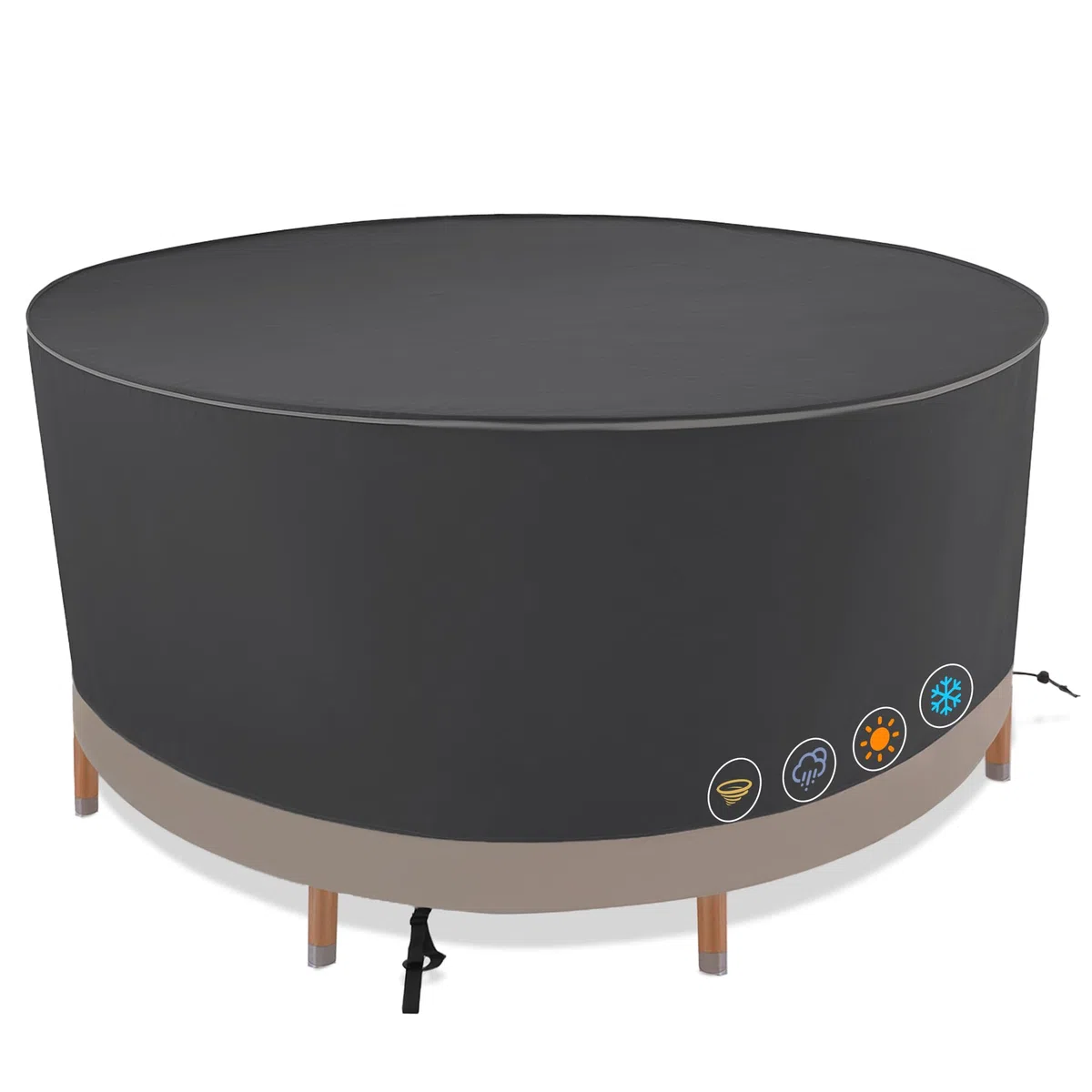 Abdeckung für Gartenmöbel,Schutzhülle für Gartentisch Wasserdicht,Abdeckplane 420D Oxford Gewebe,Verstärkten Nähten Anti-UV, Belüftungsöffnungen & Schnallen für Sitzgruppe & Lounge-Möbel,Rund 200x85cm