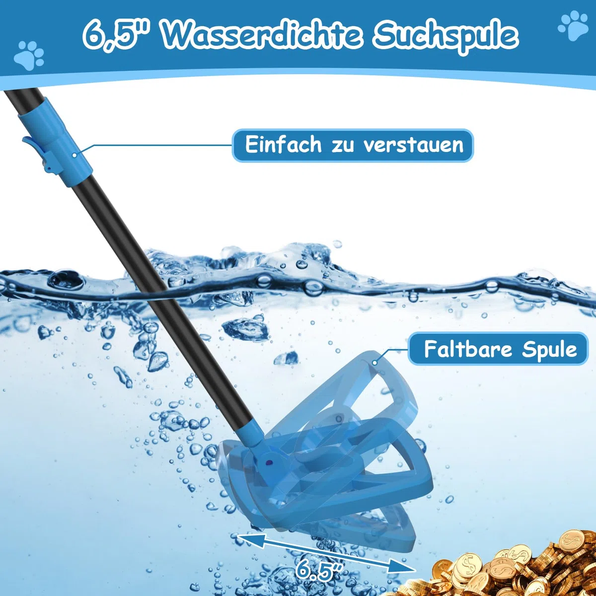 Metalldetektor Kinder, OMMO USB Wiederaufladbarer Metalldetektor mit Lustigem LCD-Display, 72-100cm Verstellbarer Leichter Metalldetektoren für Kinder, Erkundung im Freien, Azure