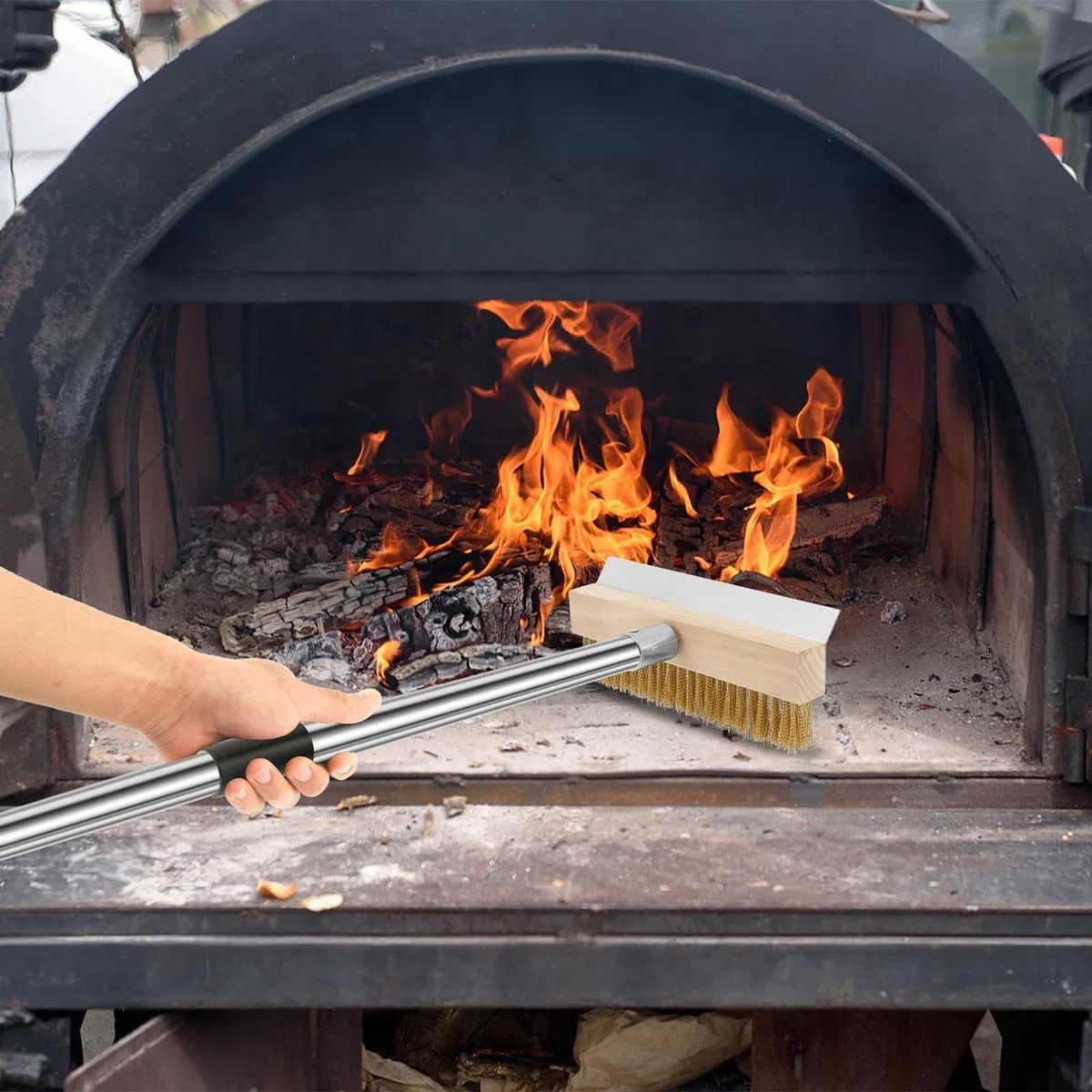 Ofenreinigerbürste, Pizzastein, Reinigungsbürste, Grillschaber, Werkzeug, hitzebeständig, langer Griff, robuste Borsten für Grill, Outdoor, Küche, Restaurant