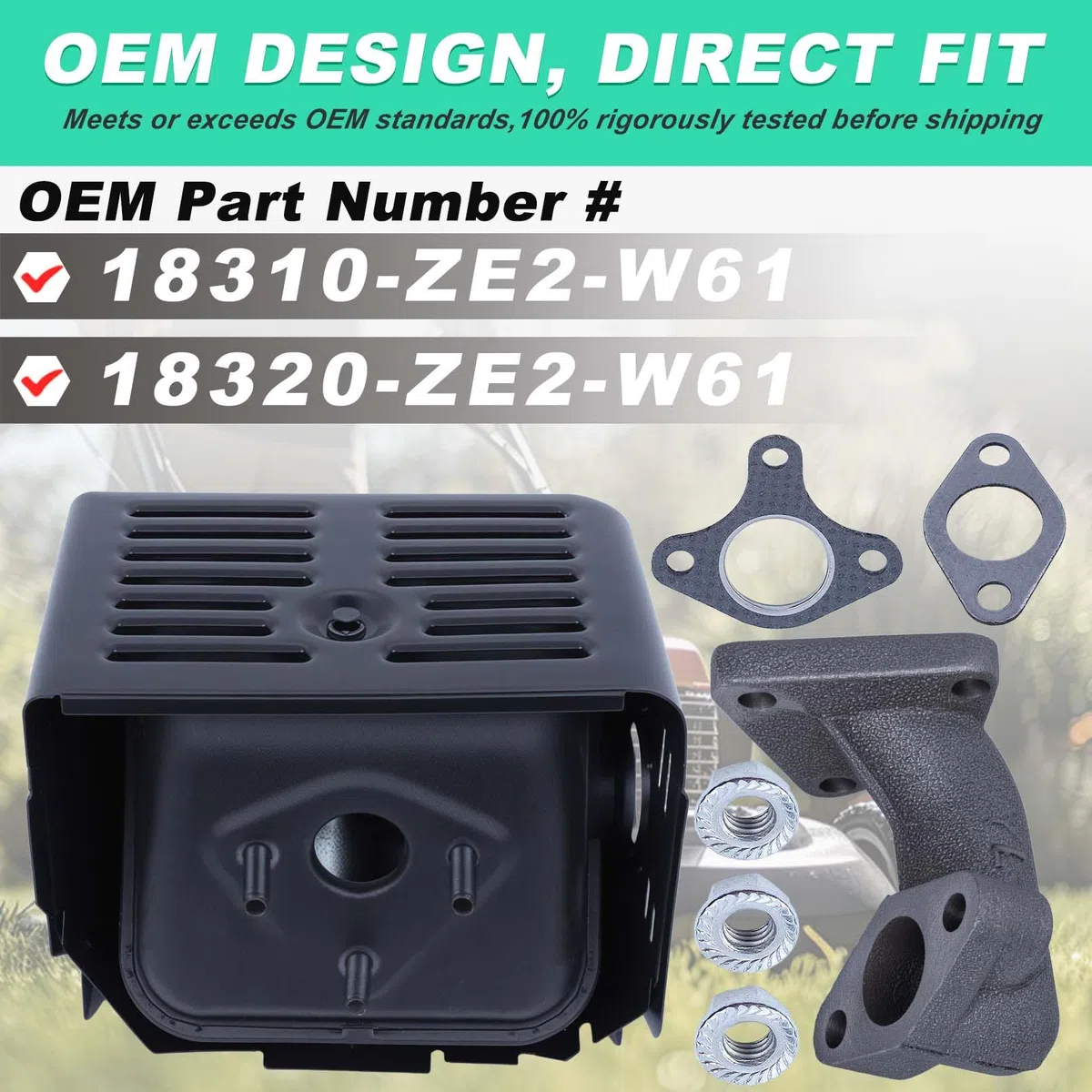 Auspuff für Honda GX390 GX340 11HP 13HP Motoren, ADEFOL Auspuff mit Auspuffrohr Dichtung 4 Takt Motor Auspuffbaugruppe Ersatzteile Schalldämpfer Dichtunssatz Zubehör