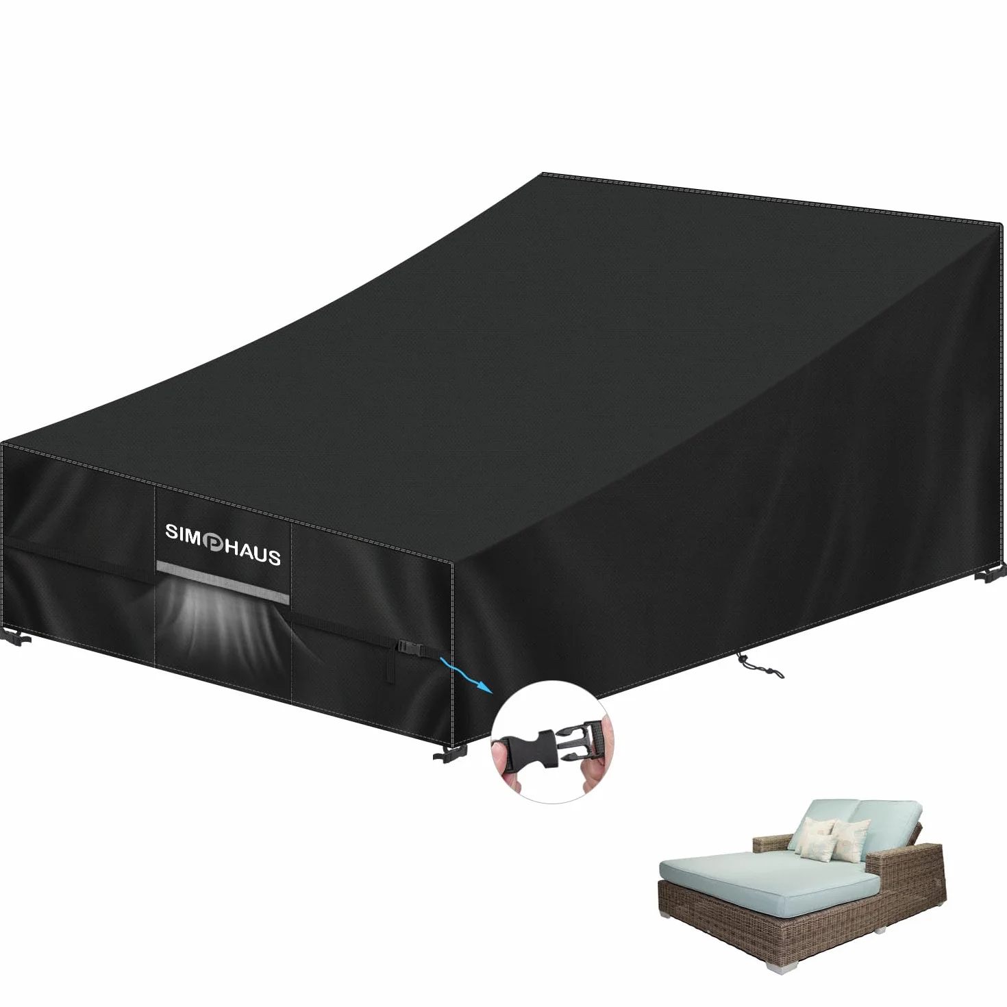 Schutzhülle Gartenliege Abdeckung für Doppelliege Outdoor 2 Personen,Wasserdicht Abdeckung Liege,Schutzhülle Doppel-Sonnenliege Winddicht UV-Beständig 420D Oxford Gewebe 210x150x40/90cm