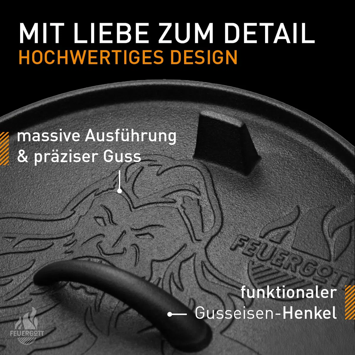 Dutch Oven 6L ohne Füße – Gusseisen Topf für Brot, Braten, Backofen, Herd, Induktion, Schmortopf für Familienküche, BBQ, Auflauf, große Portionen, Kochen, Grill, Bräter, rustikal, schwarz