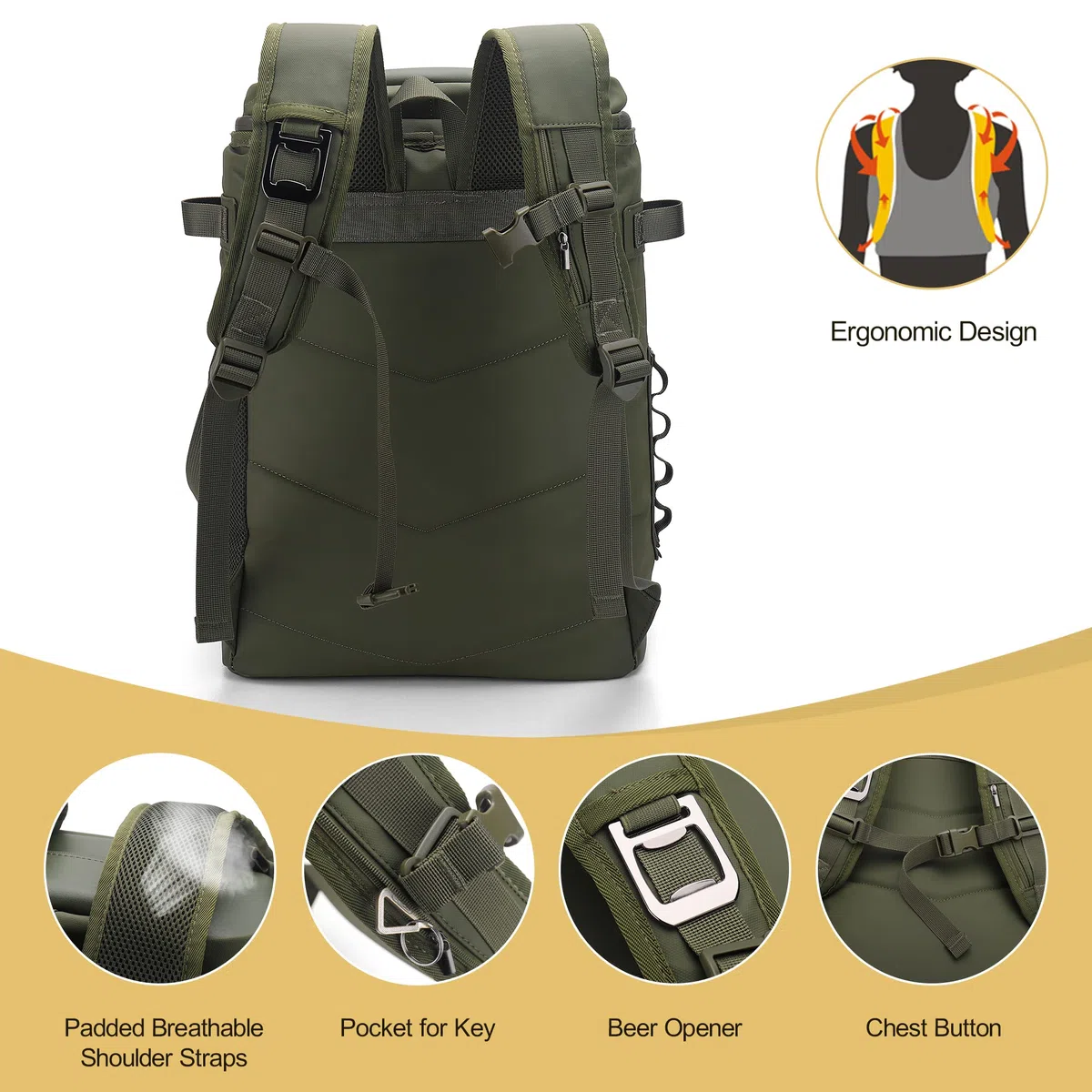 Upeelife kühlrucksack Groß 30L, Großer Wasserdichter Isolierter kühltasche Rucksack, Thermo Picknickrucksack mit kühlfach fur Herren Damen