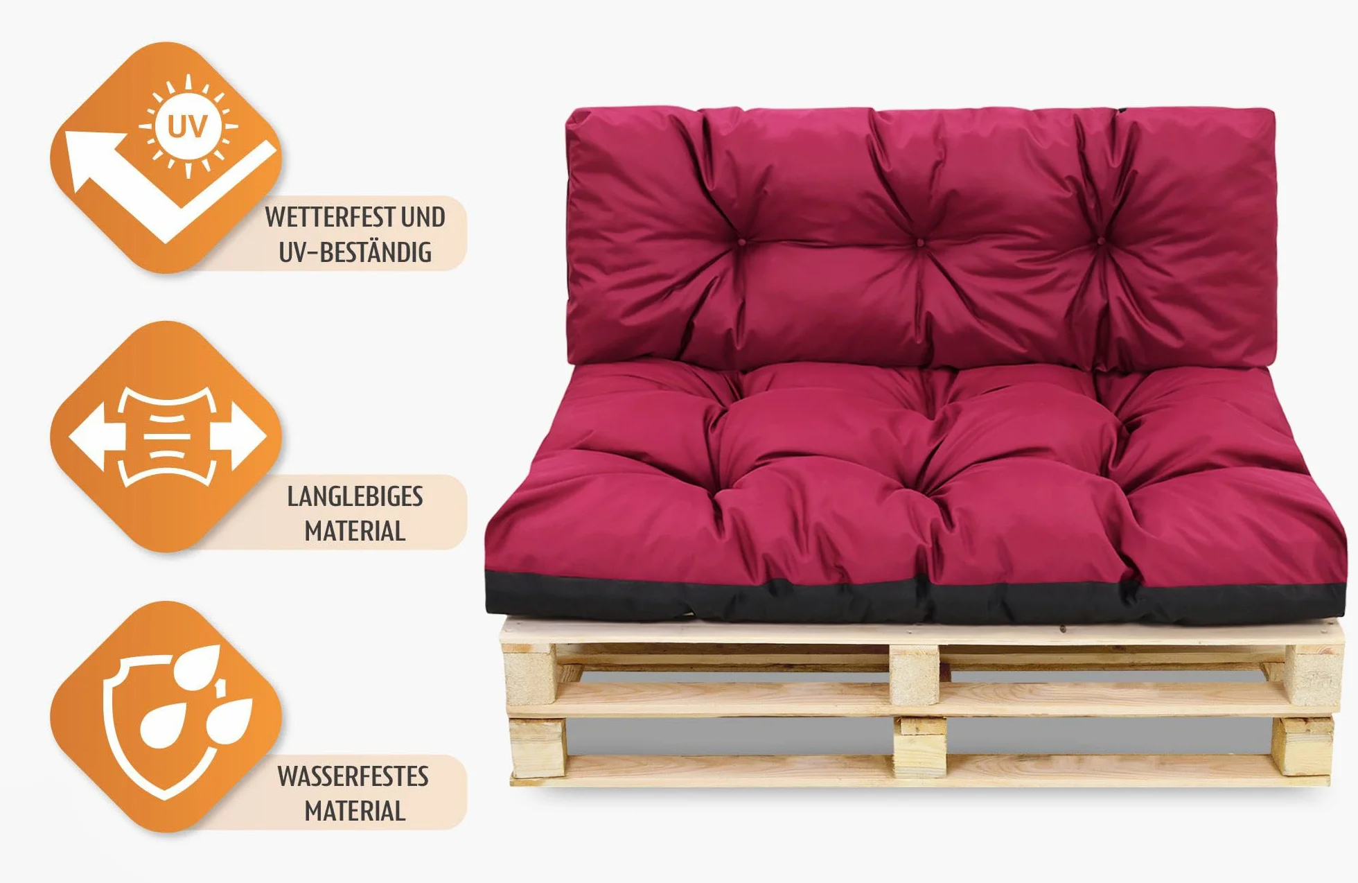 Amazinggirl Palettenkissen Outdoor Kissen Sitzkissen 120x80 cm - Auflagen für Paletten Europaletten Palettensofa und Palettenmöbel Palettenpolster 120 x 80 Bordeaux