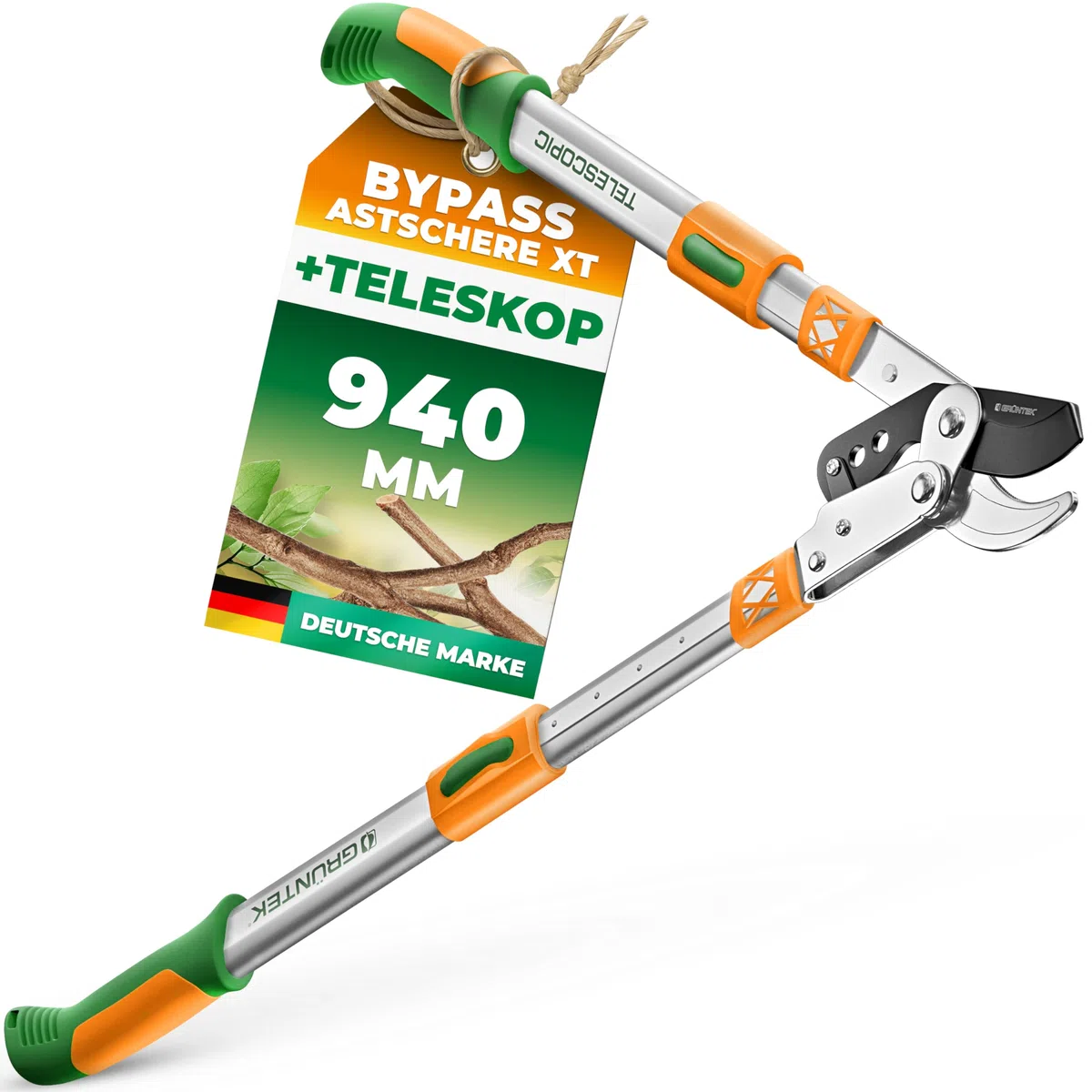 GRÜNTEK Teleskop-Astschere 685-940mm Bypass-Astschere SK5-Karbonstahl rutschfeste 2-Komponenten-Griffe