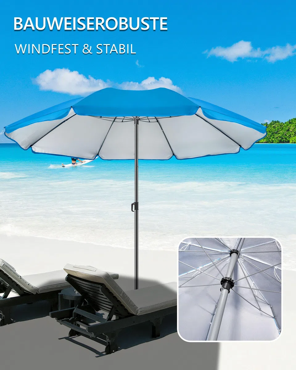 4smile Sonnenschirm Strand Ø 160 cm - UPF 50+ Praktischer Reise Sonnenschirm für Koffer - Funktioneller Strandschirm klein faltbar, kompakter Strandschirm koffertauglich