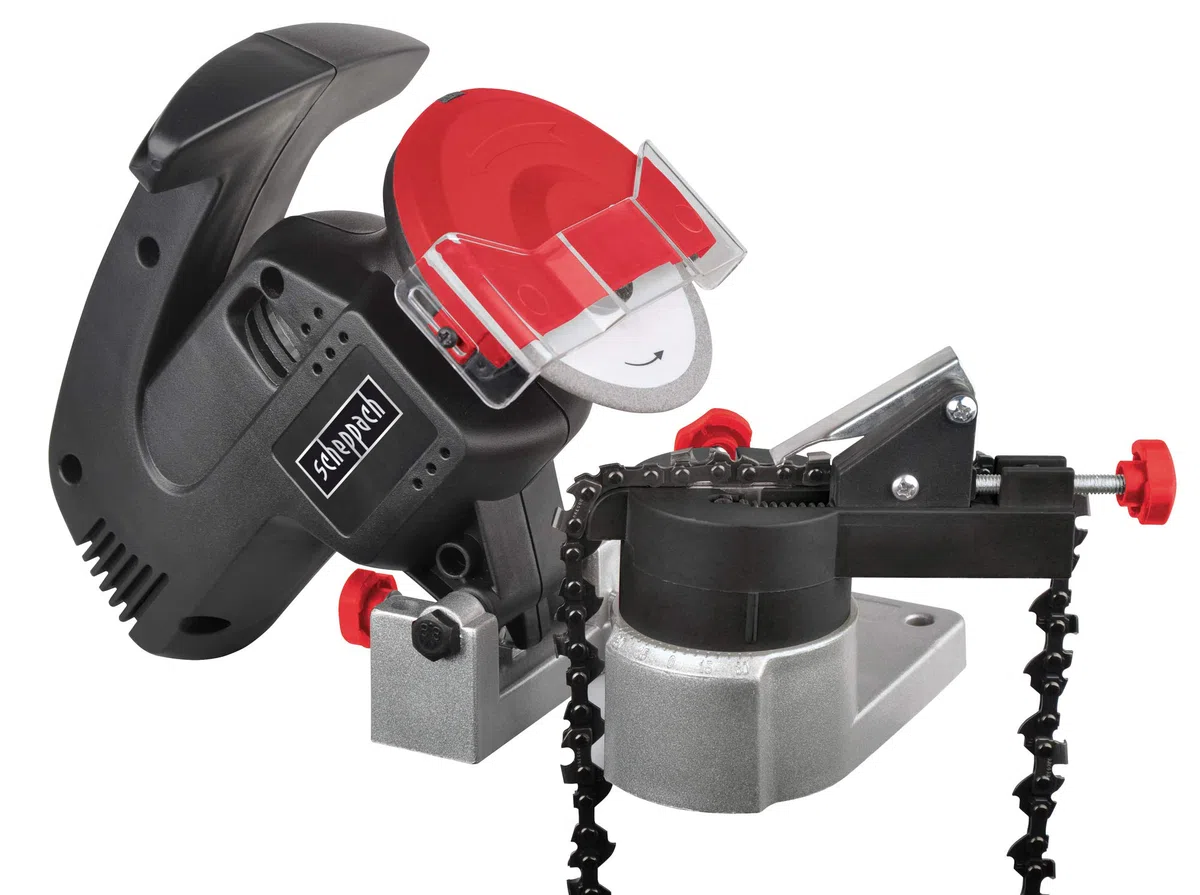 Scheppach Kettenschärfer KS1200 | 200W Leistung | Schleifscheibe- Ø 100mm | Bohrungs- Ø 10mm | großer Funkschutz | kompakte Bauweis | robustes Gehäuse | einfach transportierbar)