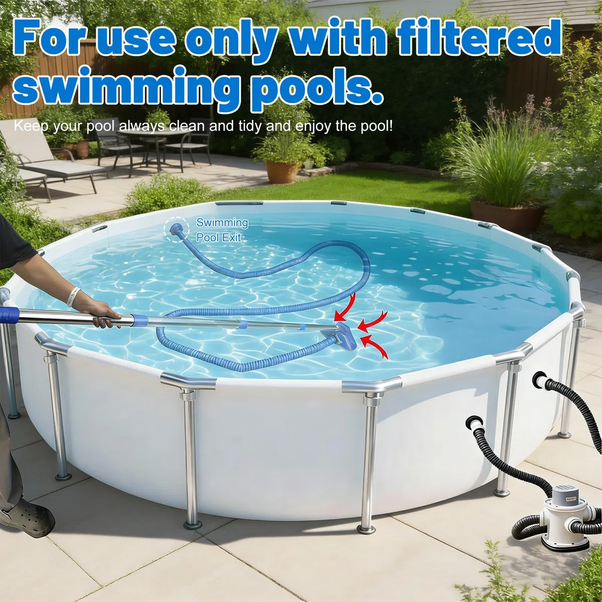 Pool Staubsauger, Pool Zubehör Poolsauger mit Teleskopstange, Pool Sauger mit Schlauch und Pools Einlaufdüse, Poolsauger Bodensauger mit Starker Saugleistung,Poolreiniger für Spas,Whirlpools,Pools (A)