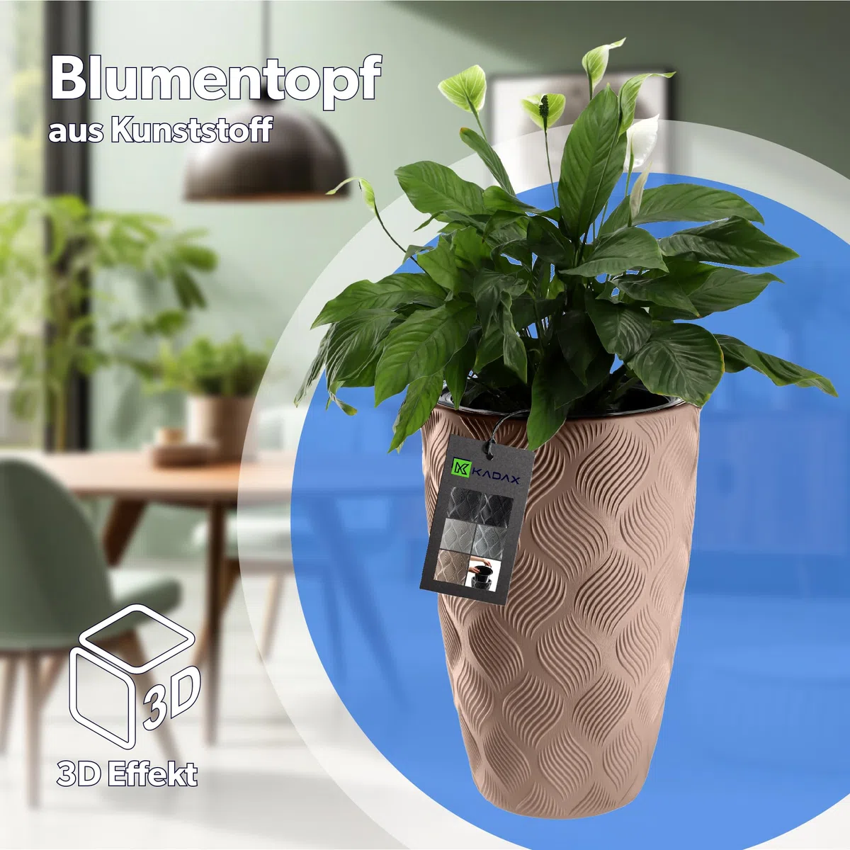 KADAX Blumentopf mit Einsatz und Griffen, Pflanzkübel aus Kunststoff in 5 Größen, UV-Resistenter Topf, Wetterbeständige Pflanzvase hoch, Topf mit 3D Effekt (Beige Höhe: 58,5 cm)