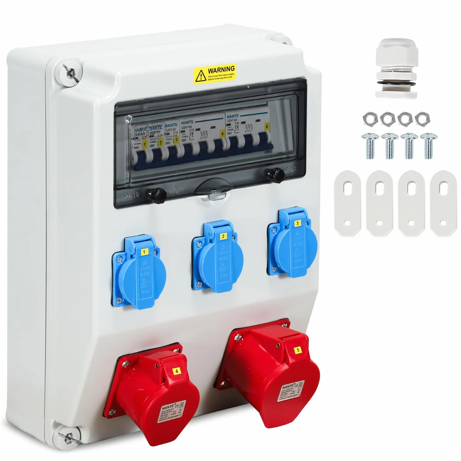 Fiqops Stromverteiler 3x230V+1x16A+1x32A/400V CEE 5 polig IP44 Baustromverteiler 32A