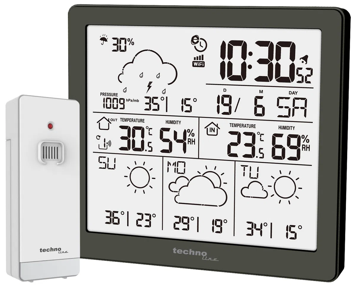 WD2200 Wetterstation WLAN mit App – 4-Tage-Profi-Wettervorhersage, Außensensor, Temperatur & Luftfeuchtigkeit innen/außen, Luftdruck & Regenwahrscheinlichkeit – Funk, kabellos, LCD-Display