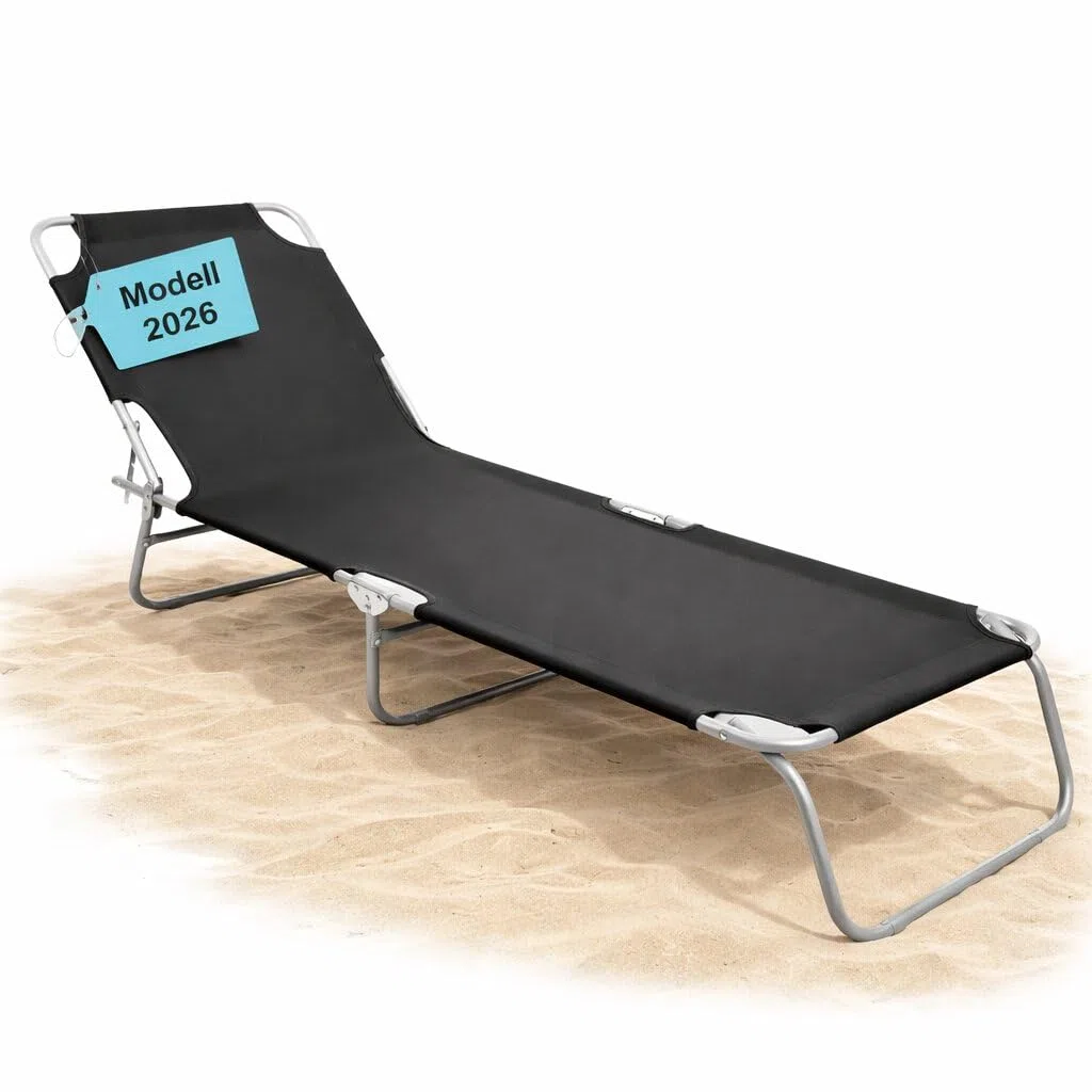 BigDean Sonnenliege klappbar 150 kg belastbar mit 4-Fach Verstellbarer Rückenlehne – hochwertige Gartenliege für Balkon, Garten & Strand - Klappliege Strandliege Liege schwarz
