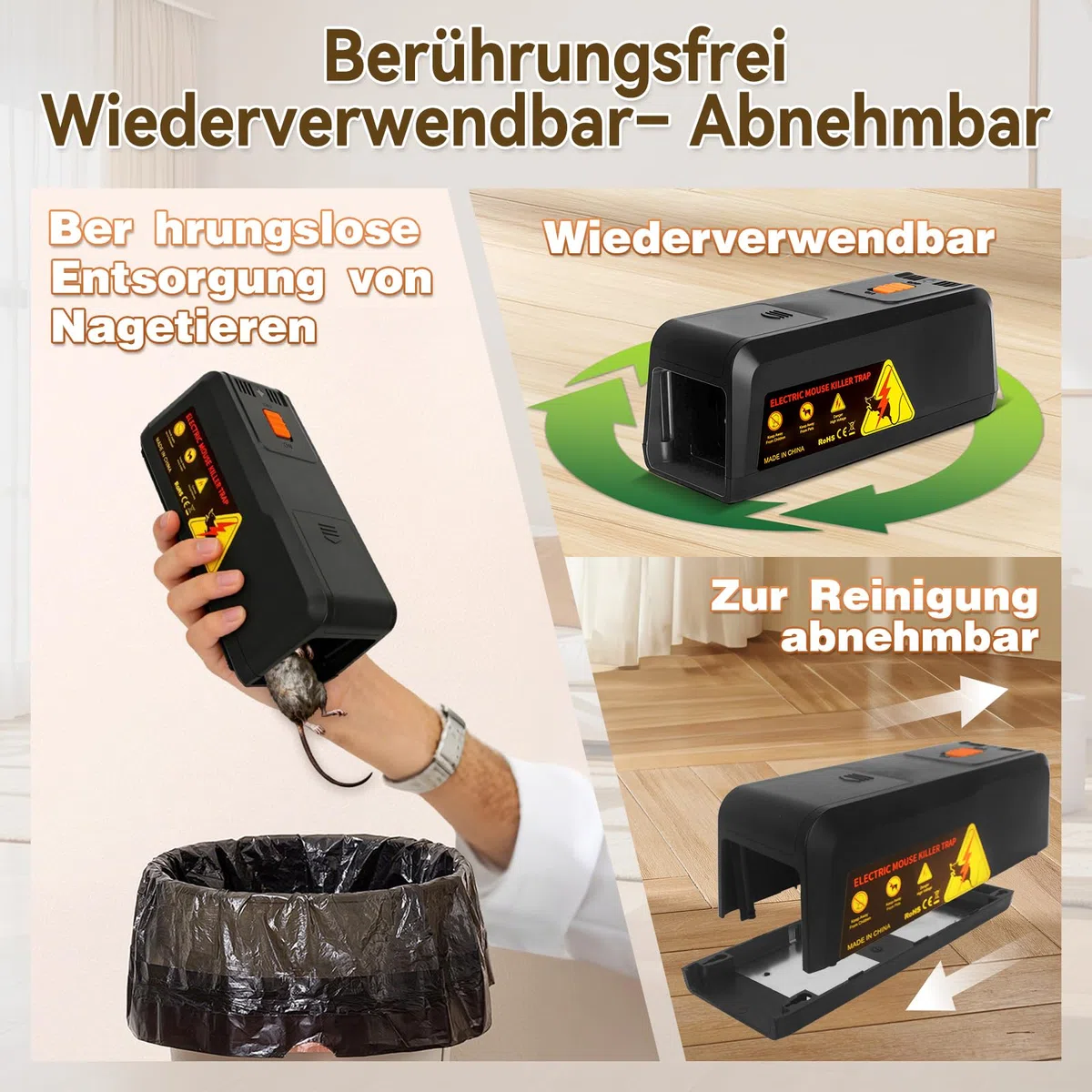 Elektrische Rattenfalle, Mausefalle Elektrisch Upgrade Eine Hochspannung Von 2800 V Tötet Mäuse Sofort Und Schmerzlos – Großes Einlassdesign, Wiederverwendbar & Hygienisch, Rattenfalle Elektrisch