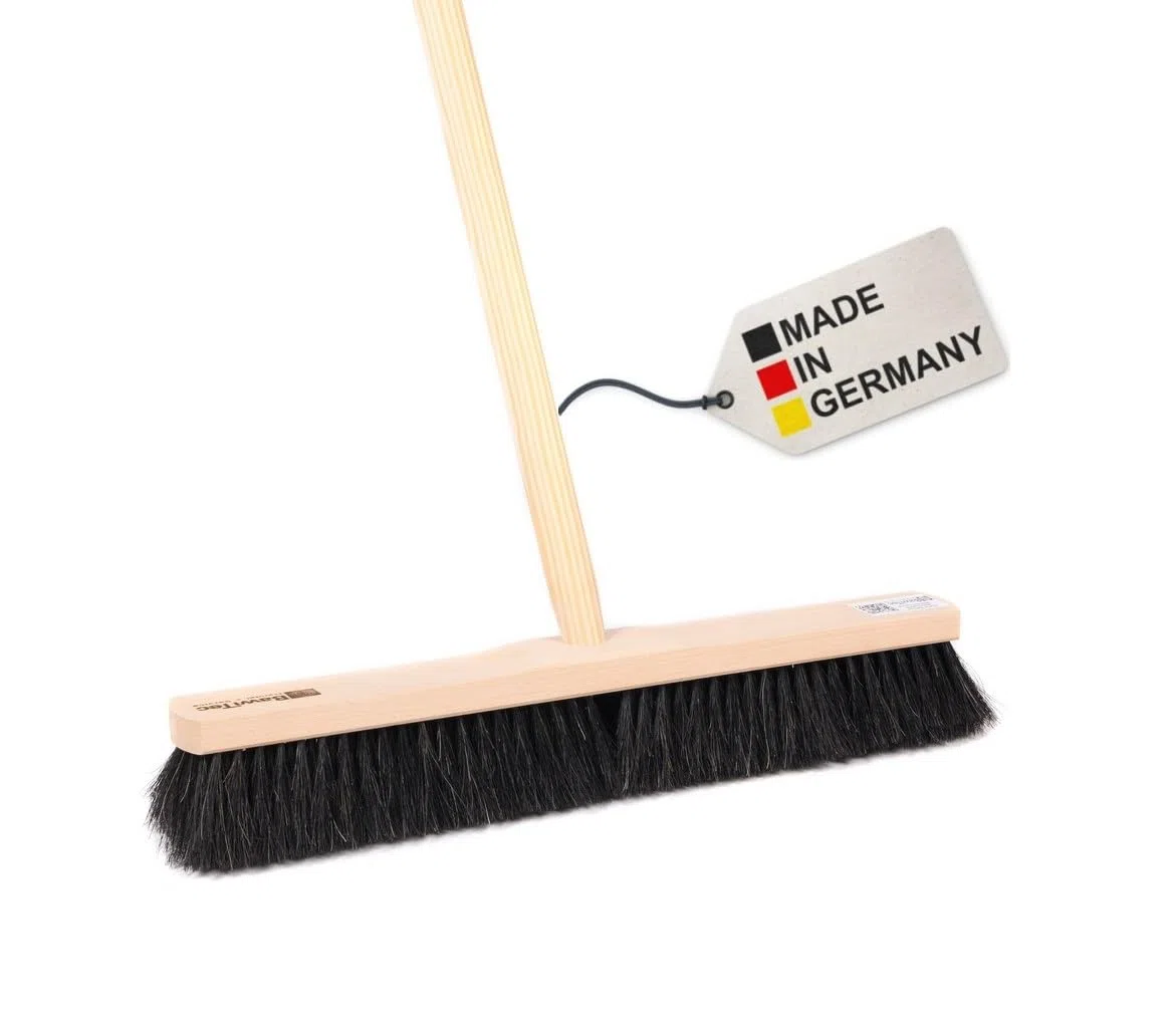 BawiTec Roßhaarbesen, weiche Naturhaar-Rosshaar-Borsten, Besen Breite 50cm, mit Stielloch und Stiel 140cm Lang, Saalbesen Kehrbesen für empfindliche Böden, für Innen, Innenbereich (Größe 50/140cm)