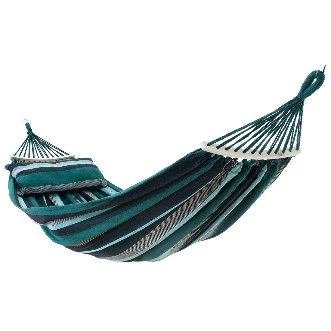 yourGEAR Bali XL Hängematte mit Kissen - 240 kg TÜV geprüft, 240x120 cm, Smaragd oder Aqua, Baumwoll-Stabhängematte, inkl. Befestigungsset