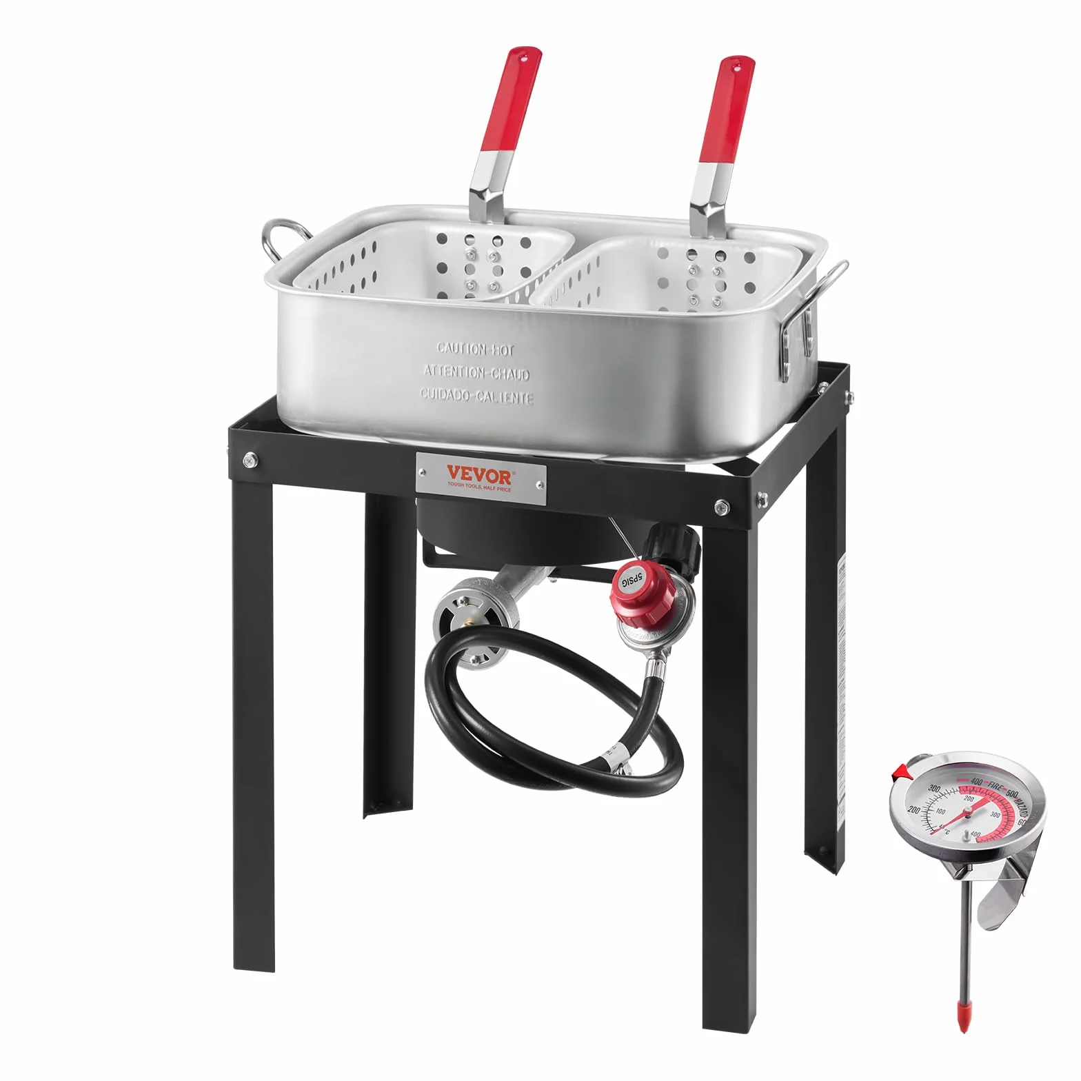 VEVOR Fisch Fritteuse Propan 13,27 L Aluminium 58000 BTU Outdoor mit Thermometer Siebkorb