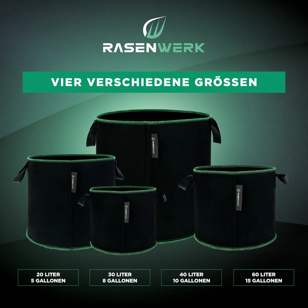 40 Liter Pflanztasche aus Vliesstoff - Pflanzsack für Garten, Gewächshaus & Balkon - Pflanzbeutel für Blumen, Tomaten und Pflanzen - Ideale Alternative zum Blumentopf - 5 Stück