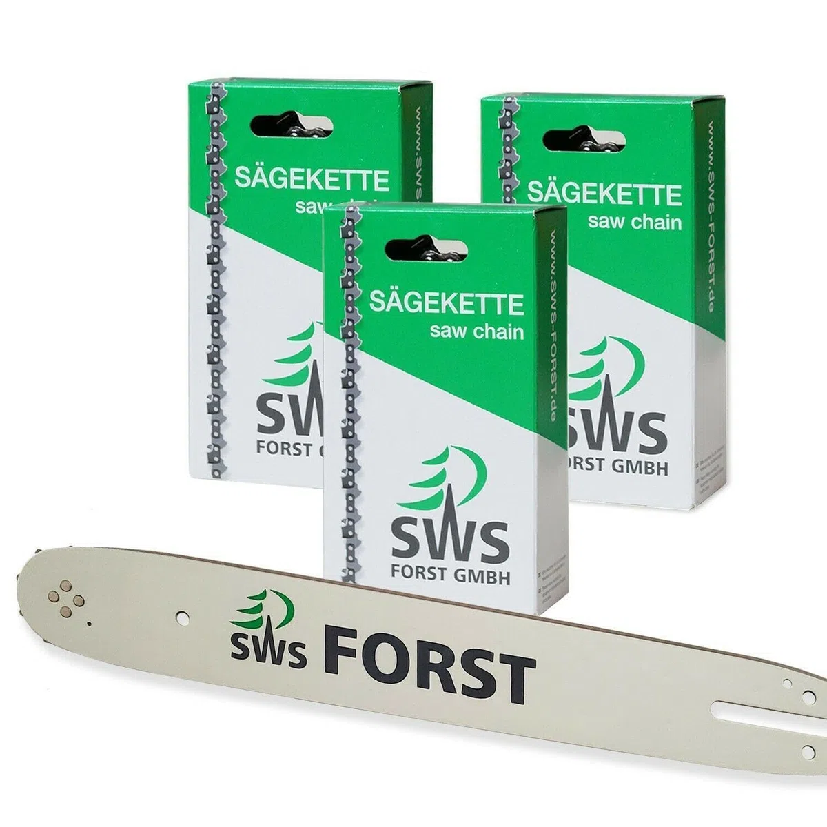 40 cm SWS Forst GmbH Schwert Set mit 3 Sägeketten 3/8 56TG 1,3 mm kompatibel mit Husqvarna