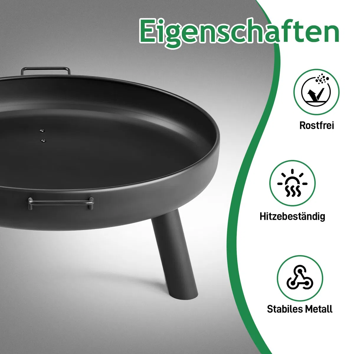 LEADZM Feuerschale Ø80 cm Eisenkonstruktion mit 2 Griffen Feuerhaken Feuerkorb für Holz Kohle Garten Terrasse Outdoor Schwarz