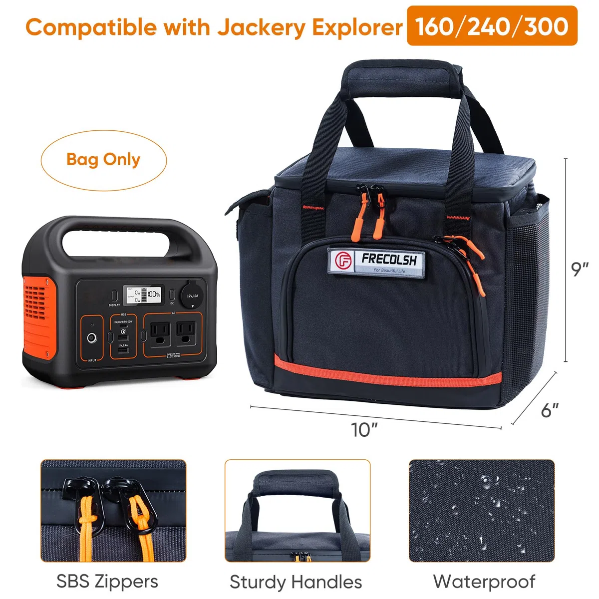 Reise-Tragetasche, kompatibel mit Jackery Explorer 300/240/160, tragbarer Kraftwerks-Aufbewahrungskoffer mit wasserdichtem Boden und Vordertaschen für Jackery Zubehör, Solargenerator
