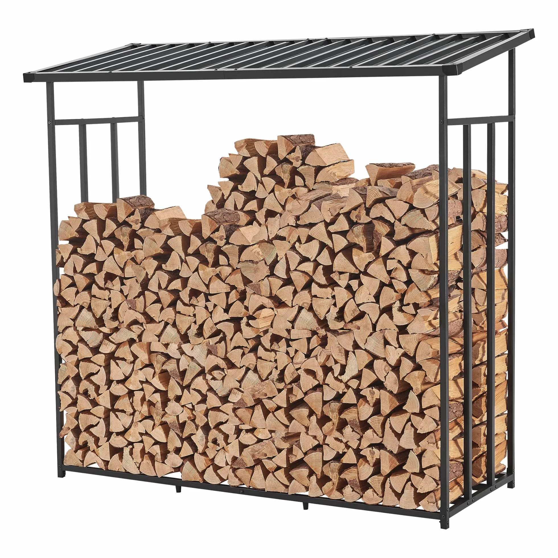 Kaminholzregal Yakutat Brennholzunterstand außen Metall 185 x 180 x 70 cm Schwarz