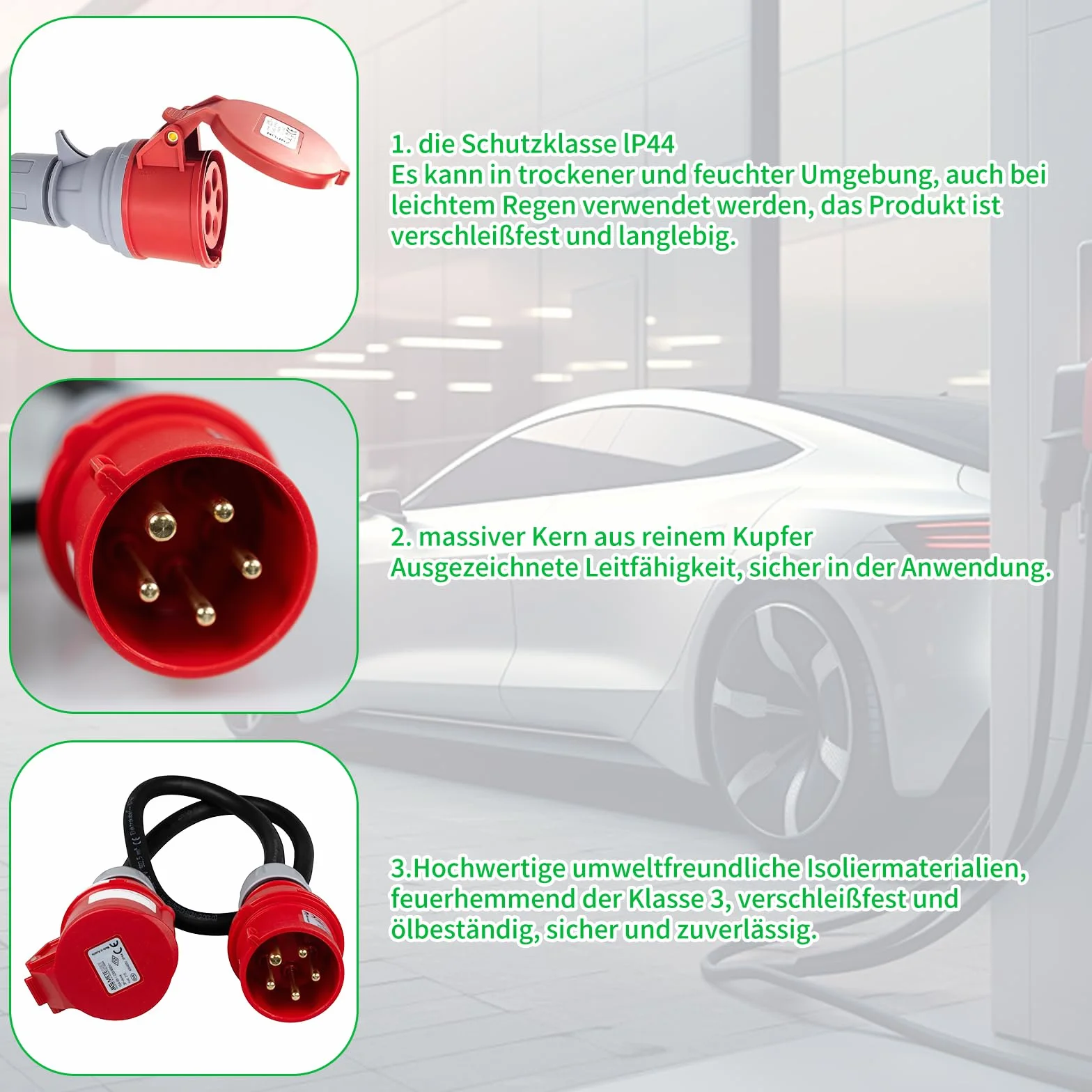 Adapter 32A auf 16A, 1.5M CEE Adapter Kabel, Starkstrom Adapter, CEE 3-Phasen & 5-Polig Stecker Verlängerungskabel, wasserdicht IP44, 16 auf 32A Stecker für Industrie, Haushalt, Caravan, Camping