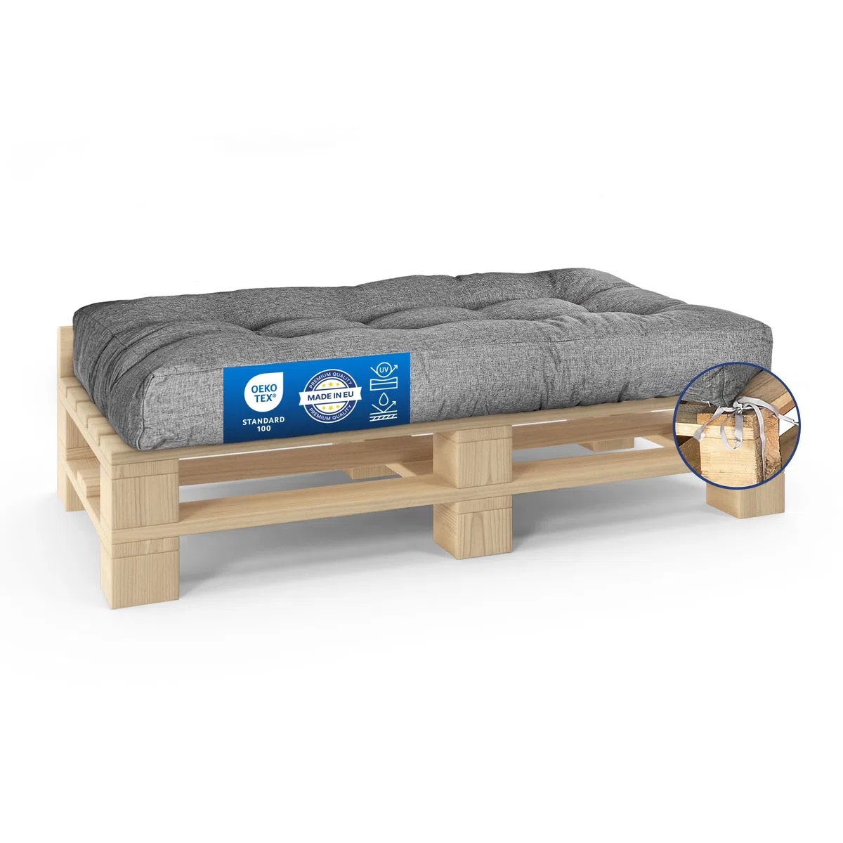 MKS Palettenkissen 120 x 80 | Outdoor-Palettenkissen mit Spanngurten passend zur Palette | Balkon-Sofa-Wasserdicht | Balkon-Palettenmöbel | Europaletten-Sitzkissen | Outdoor- Bankauflage