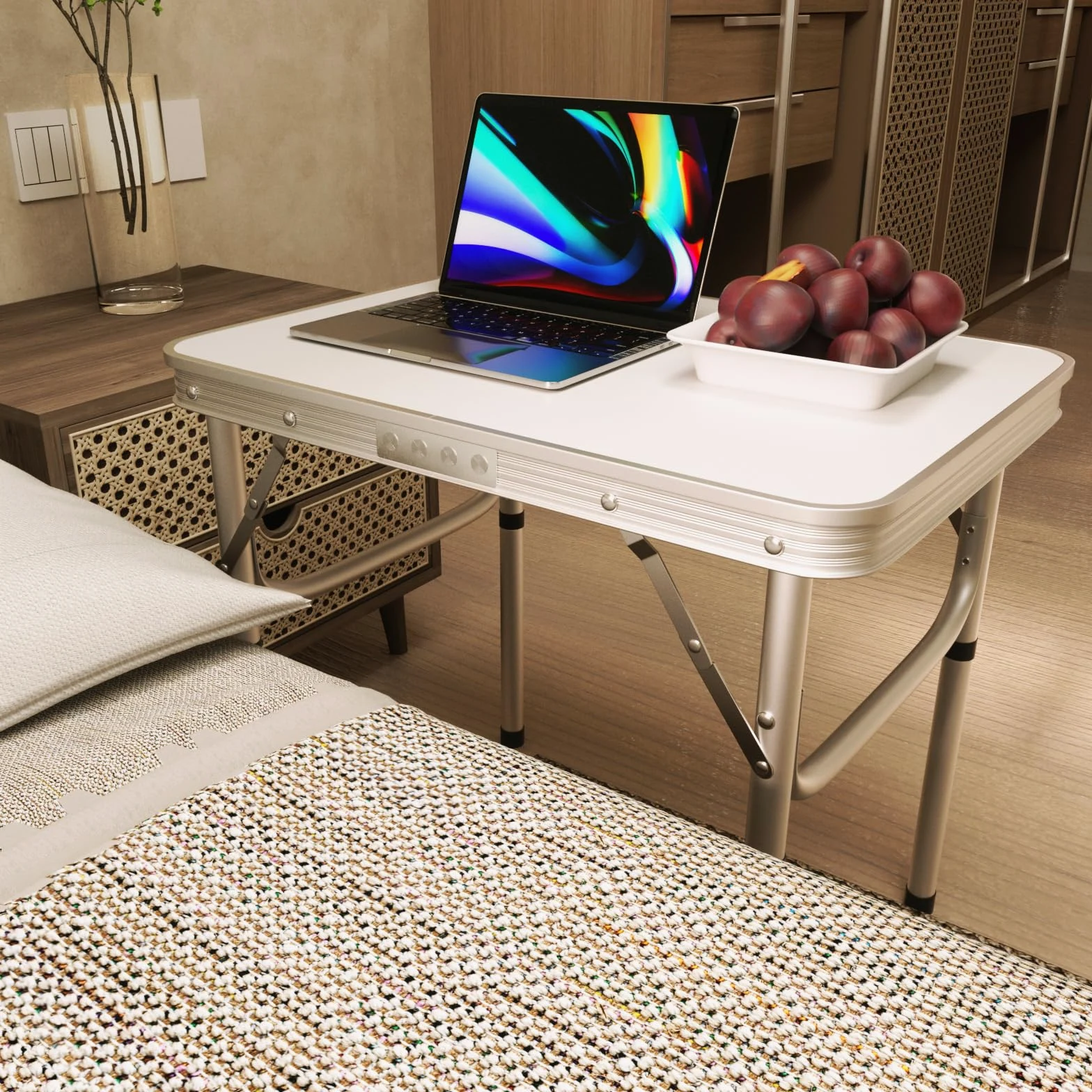 Klapptisch aus Aluminium, 60 cm, tragbar, für Camping, Picknick, Outdoor, Gartentisch für Grillparty, Schreibtisch, PC-Arbeitsplatz, platzsparend, kompakt, zusammenklappbar, höhenverstellbar