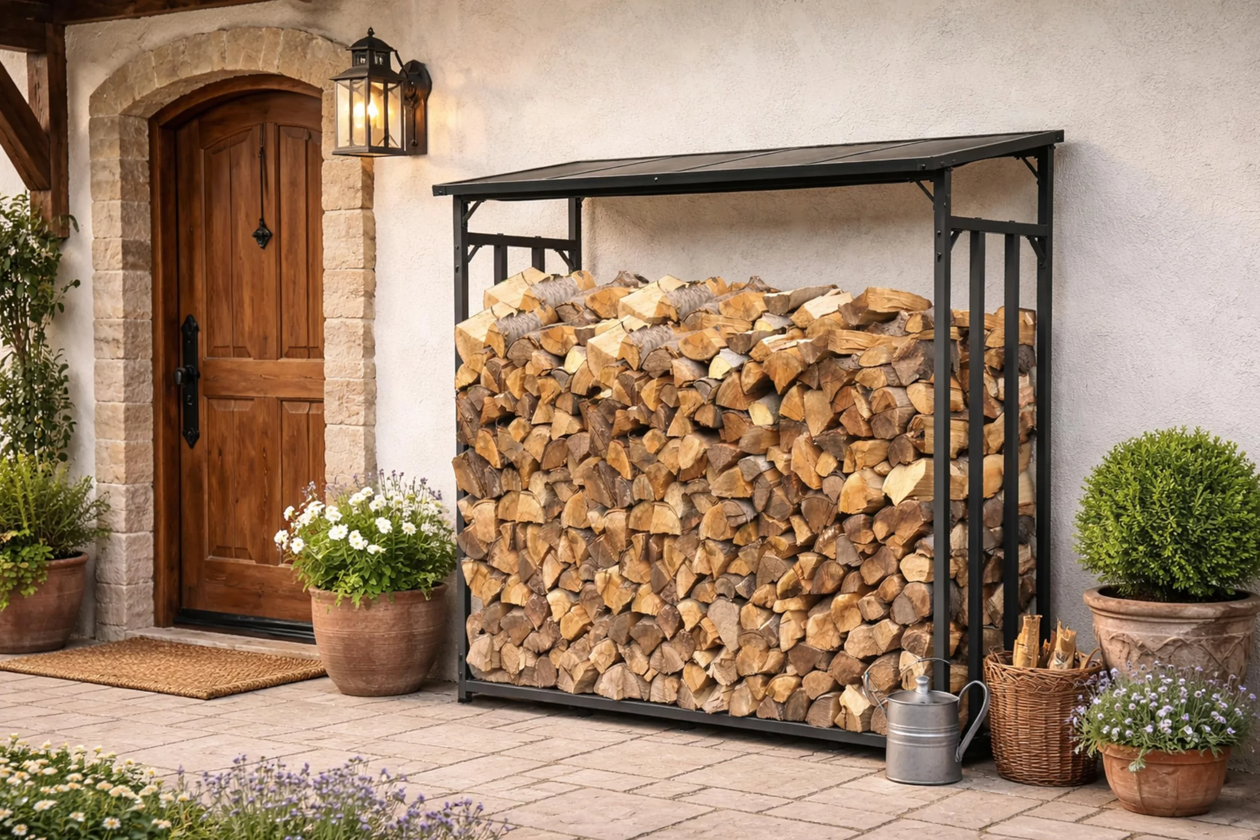QUICK STAR Metall Kaminholzregal Außen 185 x 70 x 185 cm, 40 mm Stahlprofil, Anthrazit, Wetterfest, 2,3 m³, XXL Garten Kaminholzunterstand