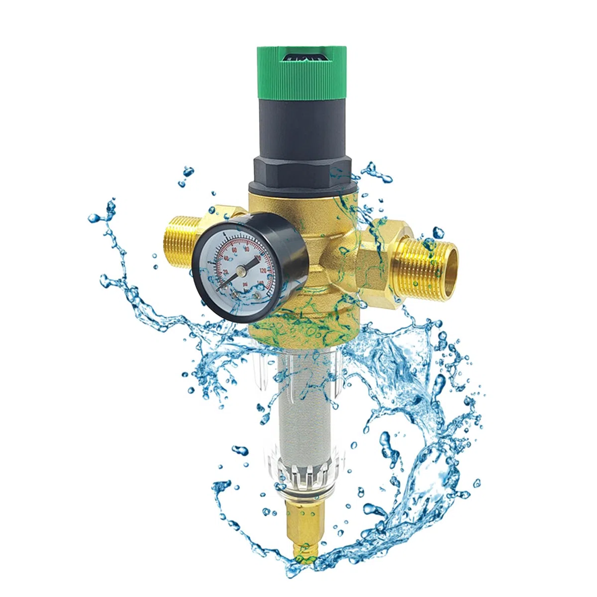 Druckminderer Wasser 1/2 Zoll, rückspülfilter mit druckminderer,Druckminderventil Wasser mit Manometer Messing Druckregler zur Filterung von Verunreinigungen im Wasser
