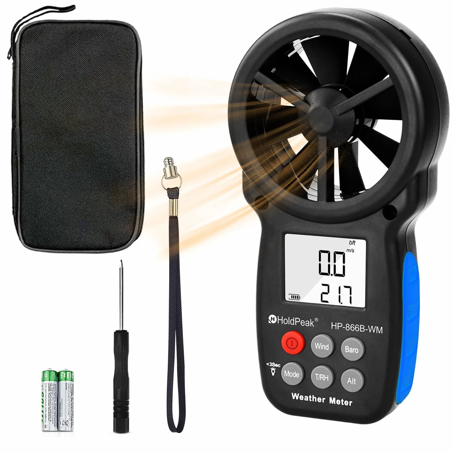 Digitaler Windmesser Anemometer Handheld für Windgeschwindigkeit Temperatur Feuchtigkeit Drohnenflug HVAC