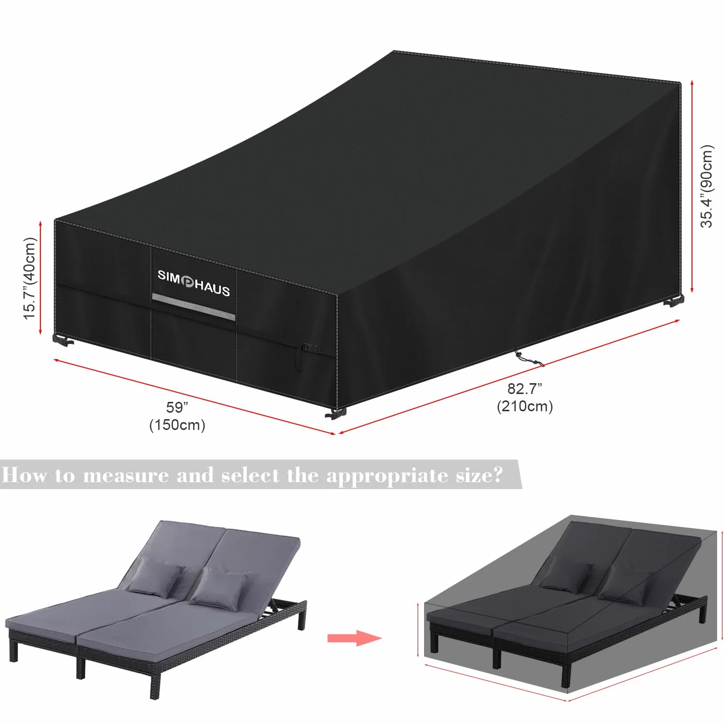 Schutzhülle Gartenliege Abdeckung für Doppelliege Outdoor 2 Personen,Wasserdicht Abdeckung Liege,Schutzhülle Doppel-Sonnenliege Winddicht UV-Beständig 420D Oxford Gewebe 210x150x40/90cm