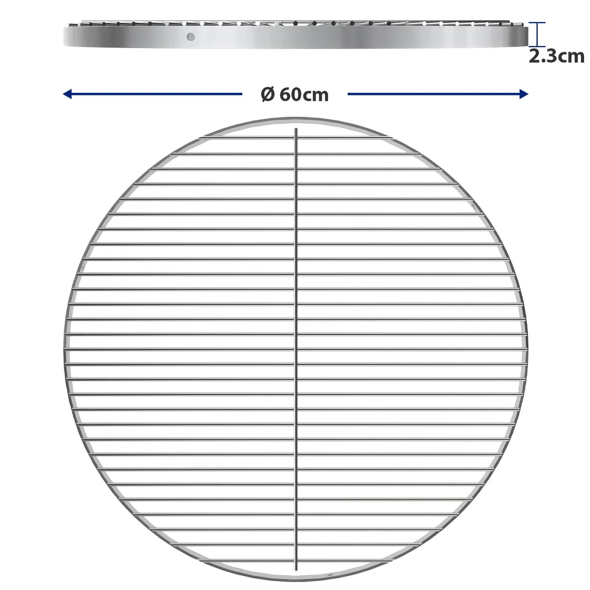 Edelstahl Grillrost Rund 60 cm 304 mit Aufhängungsbohrungen für Weber Kugelgrill 57cm