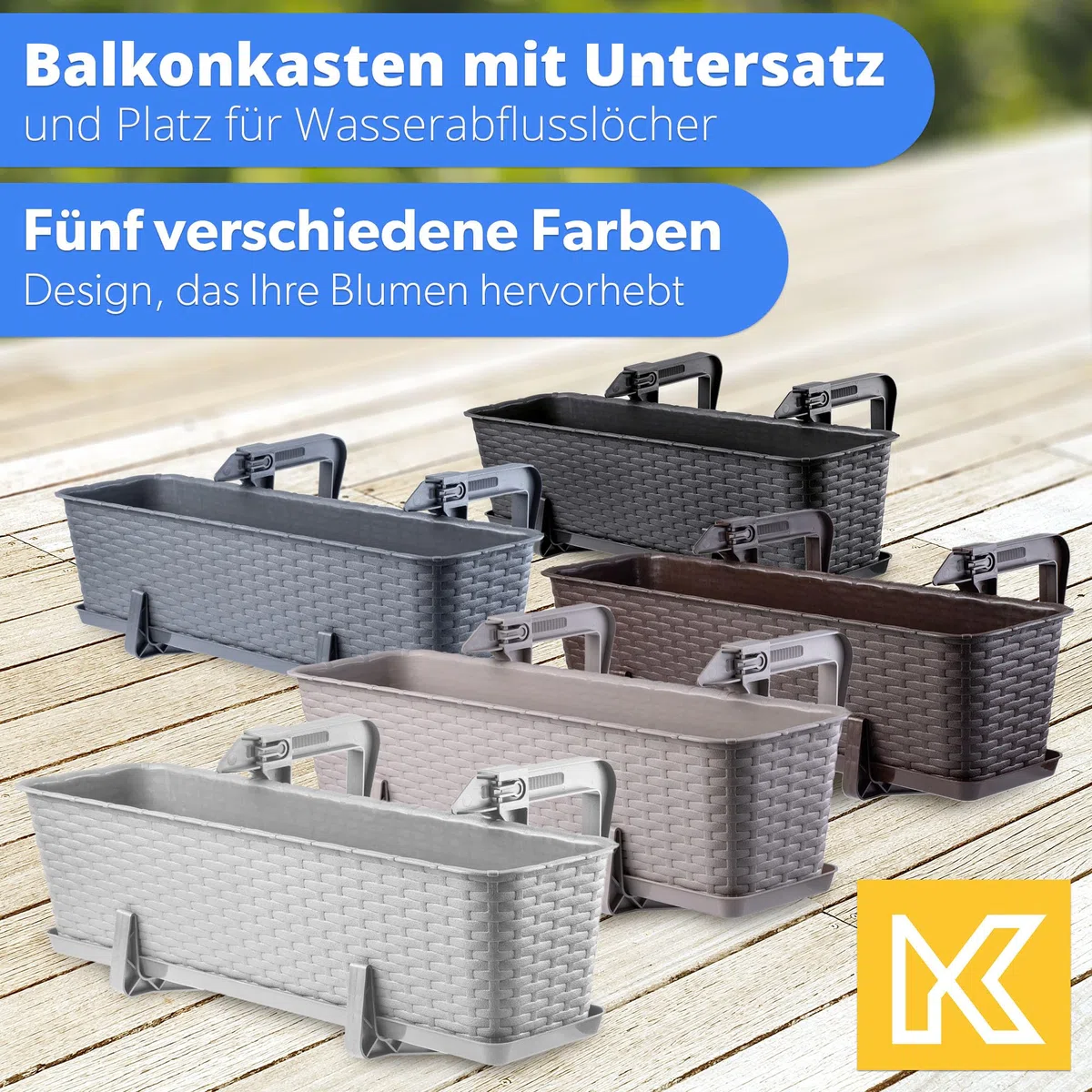 KADAX Blumenkasten 60 cm 3er Set Balkonkasten – Kunststoff Pflanzkasten für Balkon & Garten, Anthrazit, Wetterfest & Stabil, Ideal für Blumen & Kräuter