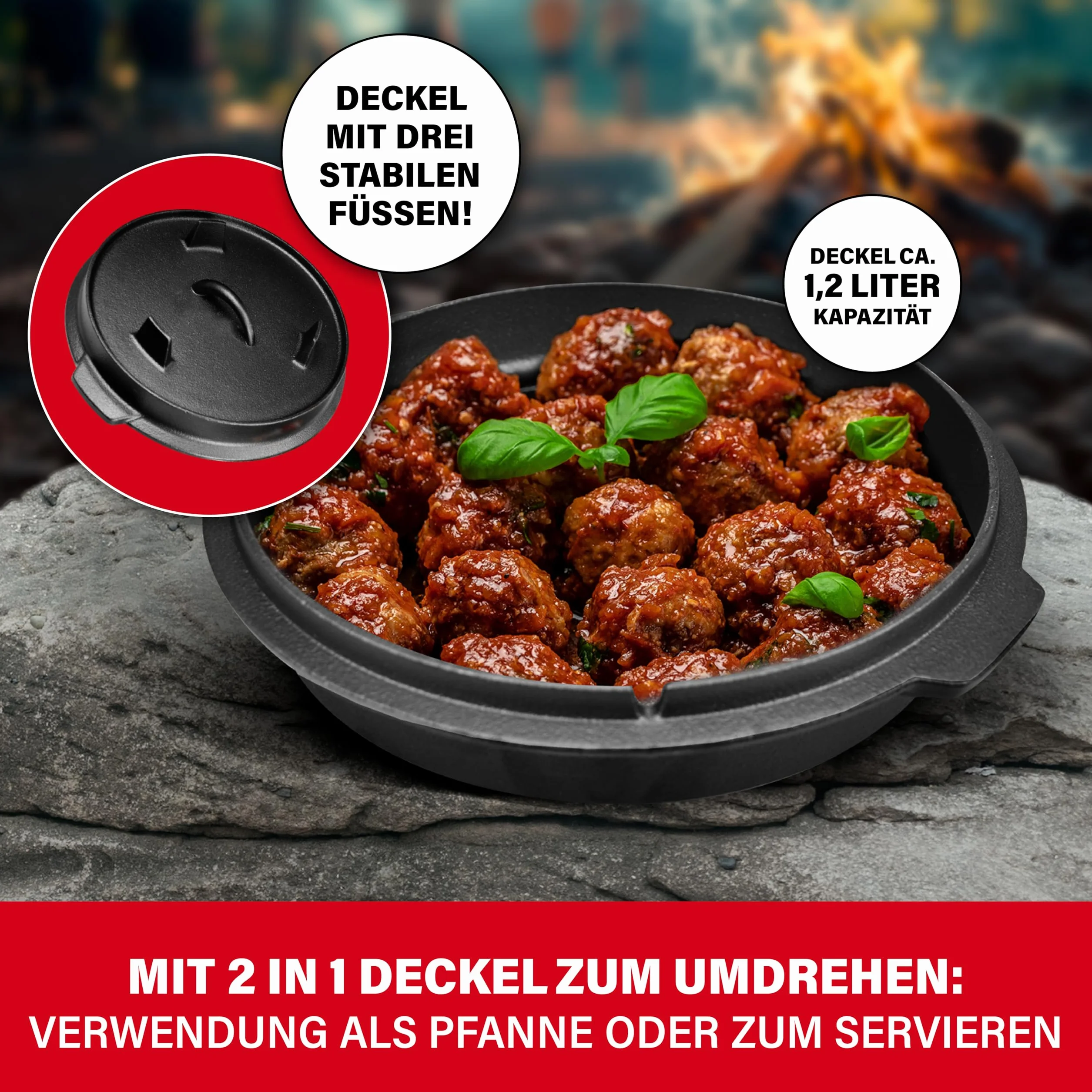 BBQ BOSS Dutch Oven [5L Kapazität] Gusseisen – Topf – Schmortopf – cast iron – Feuertopf – Gulaschkessel – Mit Deckel