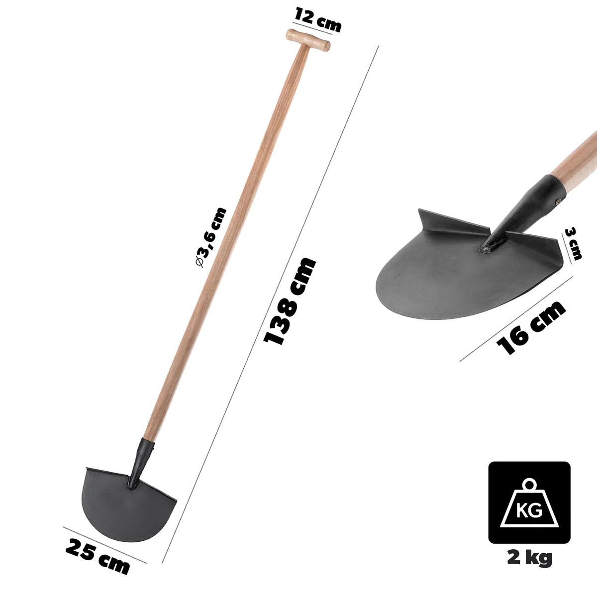 KADAX Rasenkantenstecher mit Langem Holzstiel und Gehärteter Stahlblatt, Gartengerät zur Präzisen Abtrennung von Rasenkanten, Kantenstecher (Mit Stiel)