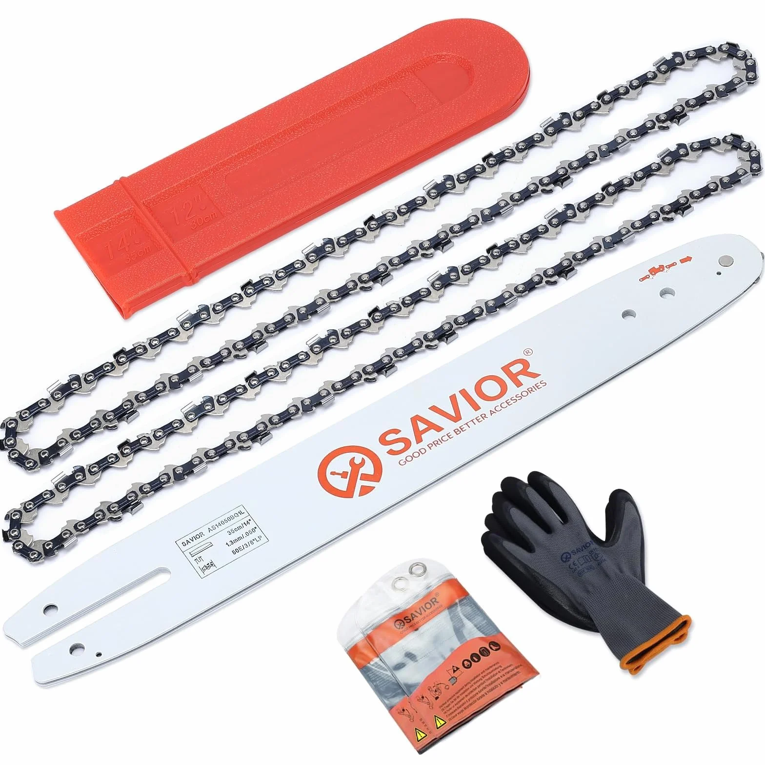 SAVIOR 2-pack MS180 Sägeketten mit 35 cm Schwert & Schwertschutz, Ersatz für Stihl 30050004809, Ersatzkette 3/8"LP 1,3 mm 50 TG für MS181 MS210 MS230 MS231 und mehr