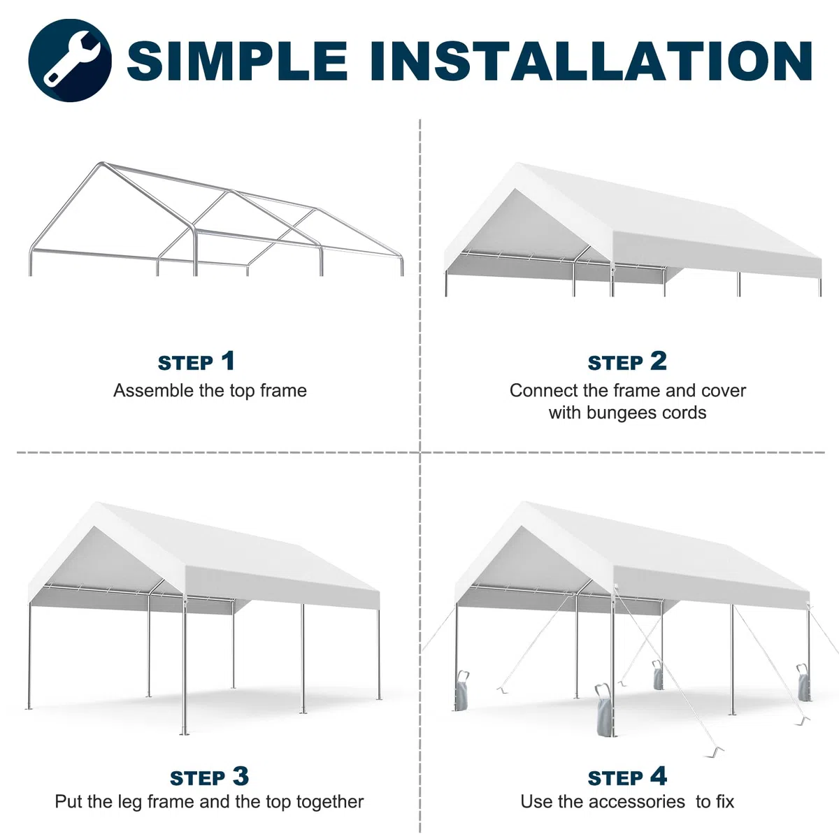 MasterCanopy 3 x 4,5 m verzinkter Stahl Garagenzelt Lagerzelt Gerätehaus Carport PE Dach, Weiß