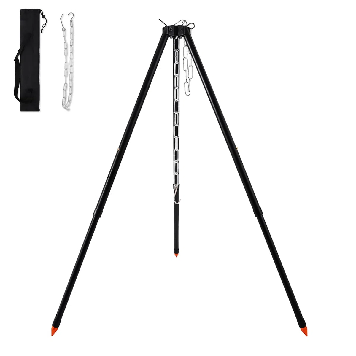 Schwenkgrill 5 Höhenverstellbare Einstellungen, Aluminiumlegierung Dreibein Grillgestell, Hängegrill mit Kette und Tragetasche, 122cm Tripod Grill Stand für Outdoor BBQ Camping