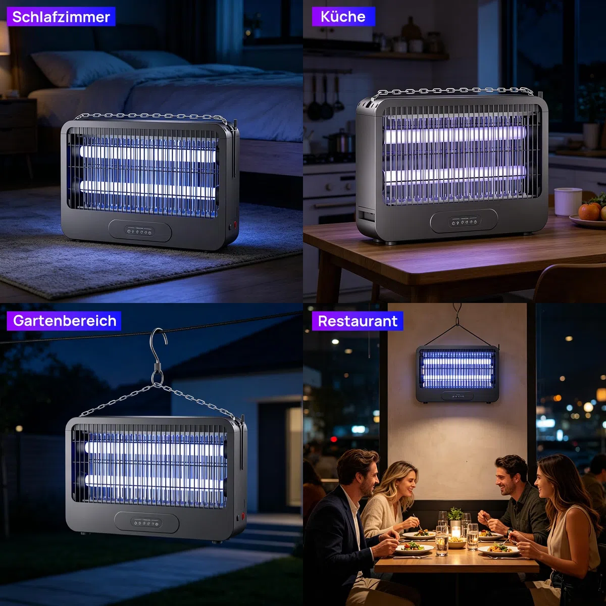 Elektrischer Insektenvernichter 20W 3500V UV elektrische Fliegenfalle & Fliegenfänger mit Fernbedienung und Timer, Insektenfalle Mückenlampe für Innen, Küche, Wohnzimmer und Garten, 2 Ersatz-UV-Lampen