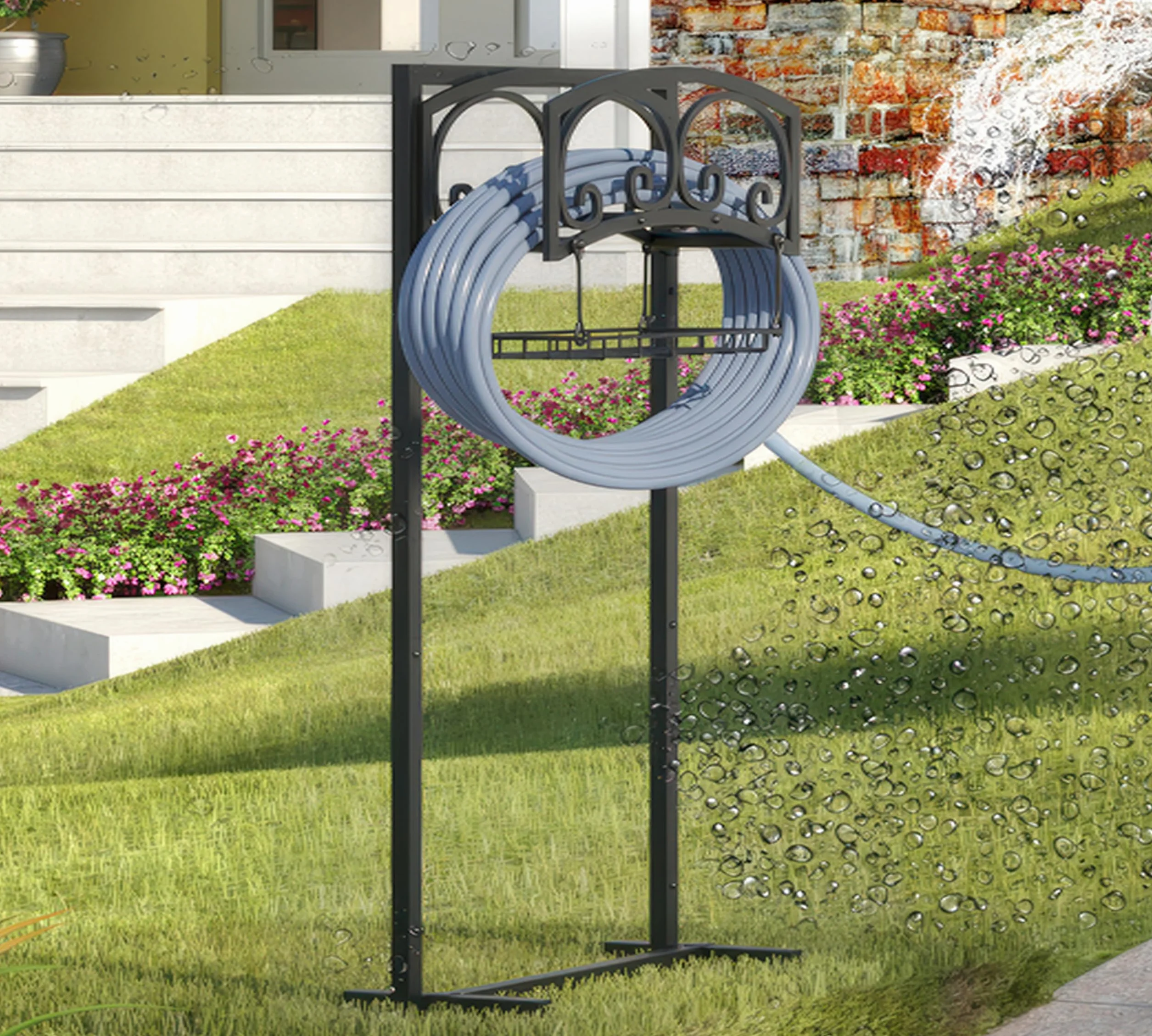 Freistehender Gartenschlauchhalter – Robuster Metallständer für 45,7 m Schlauch – Organizer und Aufbewahrungsregal für den Außenbereich