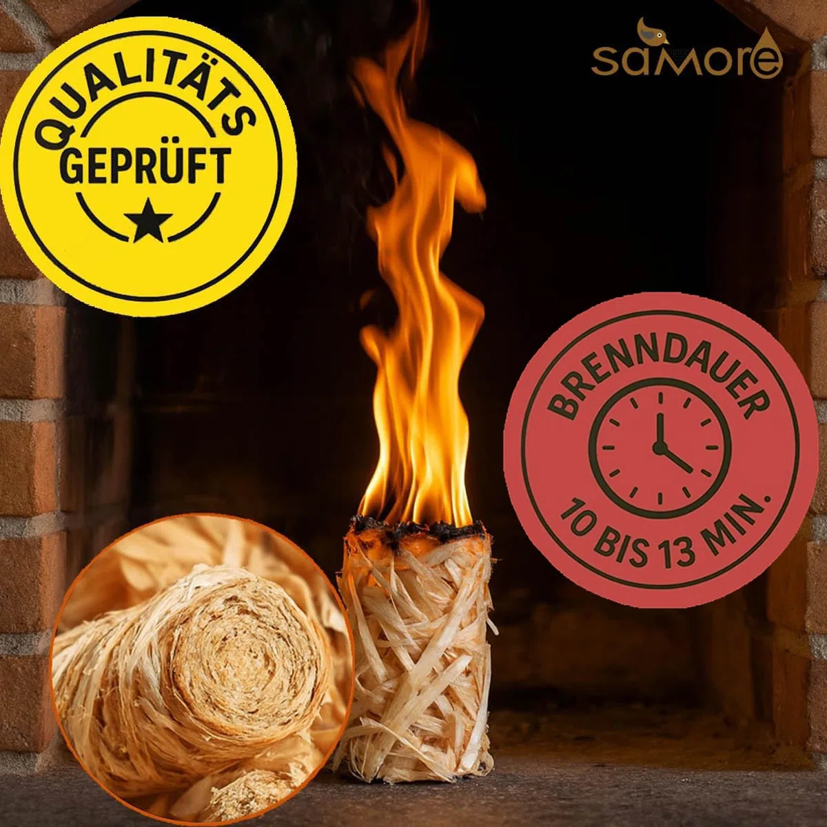 Samore 10 kg Öko (ca. 800 Stck) Kaminanzünder inkl. XXL Powerstick Grillanzünder Anzündwolle Holzwolle Anzünder Zündwolle