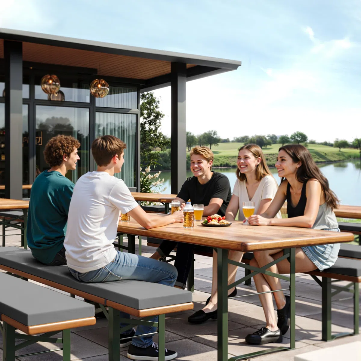 UDPATIO 2er Set Bierbankauflagen mit Bezug 180 x 25 x 4 cm,XL Waschbare auflagen bierzeltgarnitur für Partyzeltgarnitur(Grau, wasserdicht)
