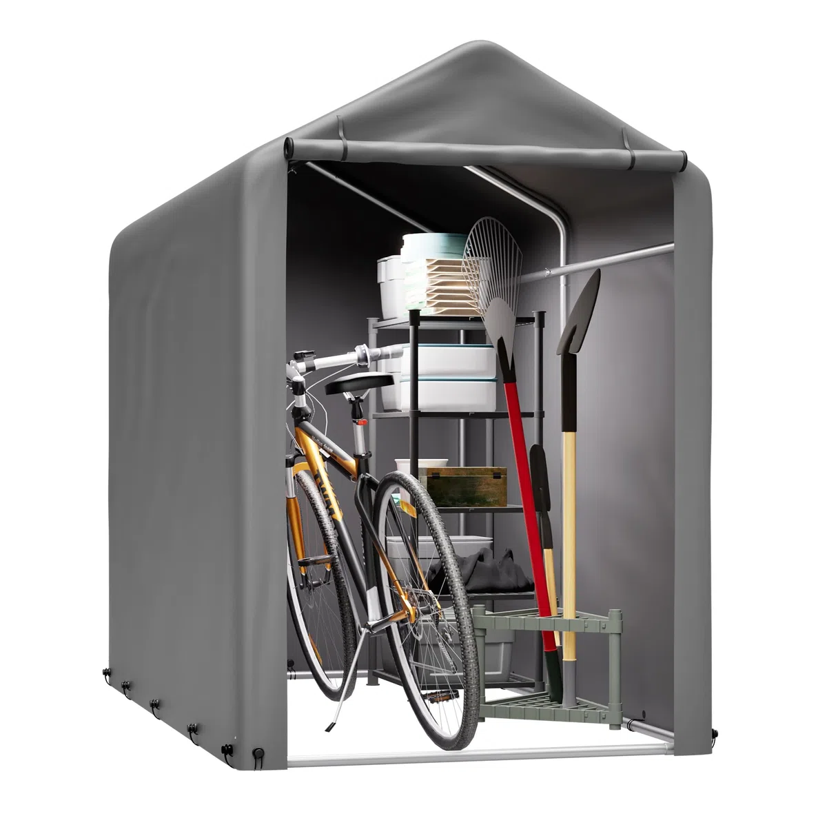 Fahrradgarage 187x100x160 cm, Carport Zelt Wetterfest, UV-Schutz, Wasserdicht, Fahrradzelt, Zeltgarage Geräteschuppen für 2 Fahrräder, Auto, SUV, Motorrad, Boot, Gartenhaus, Grau